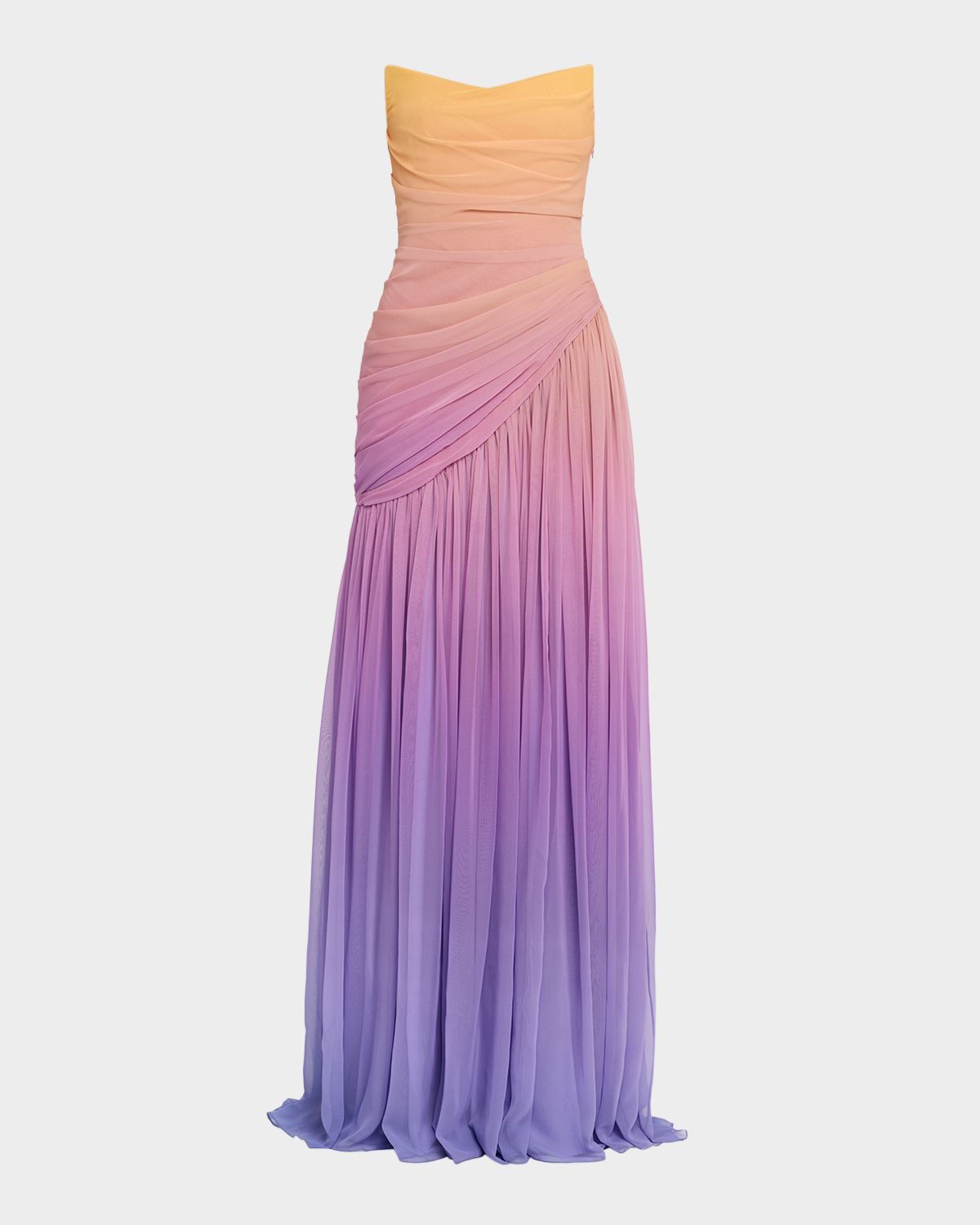 Pamella Roland Strapless Ombre Chiffon Drop-Waist Gown