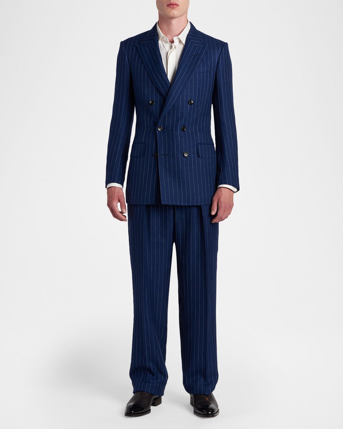 TOM FORD Pinstripe Wool/Linen/Silk Double-Breasted Blazer