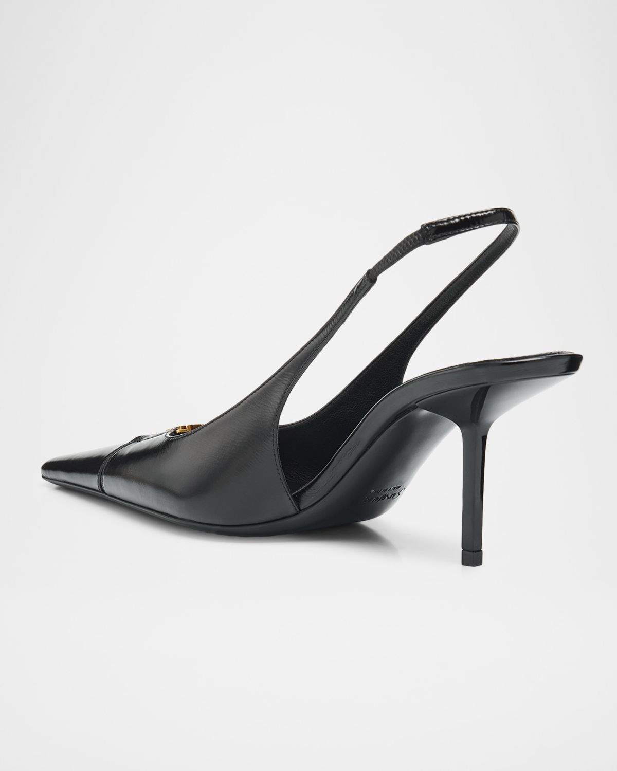 Saint Laurent 75mm Babylone Leather YSL Slingback Pumps