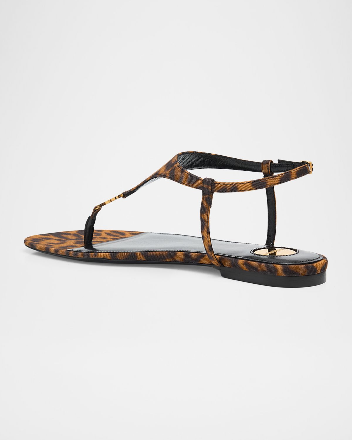 Saint Laurent Cassandre YSL Leopard-Printed Grosgrain Flat Sandals