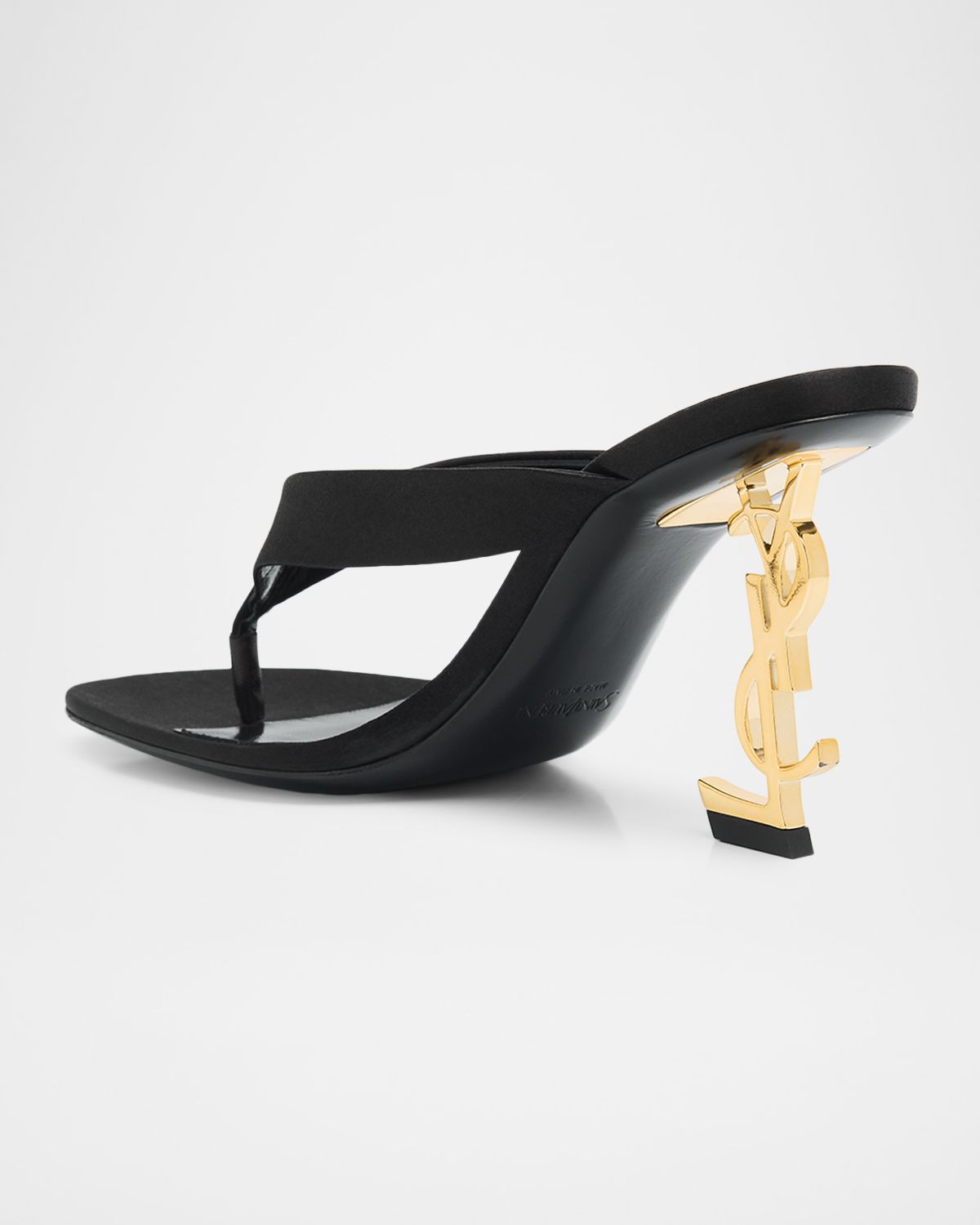 Saint Laurent 85mm Opyum YSL Satin Thong Sandals with Golden Hardware