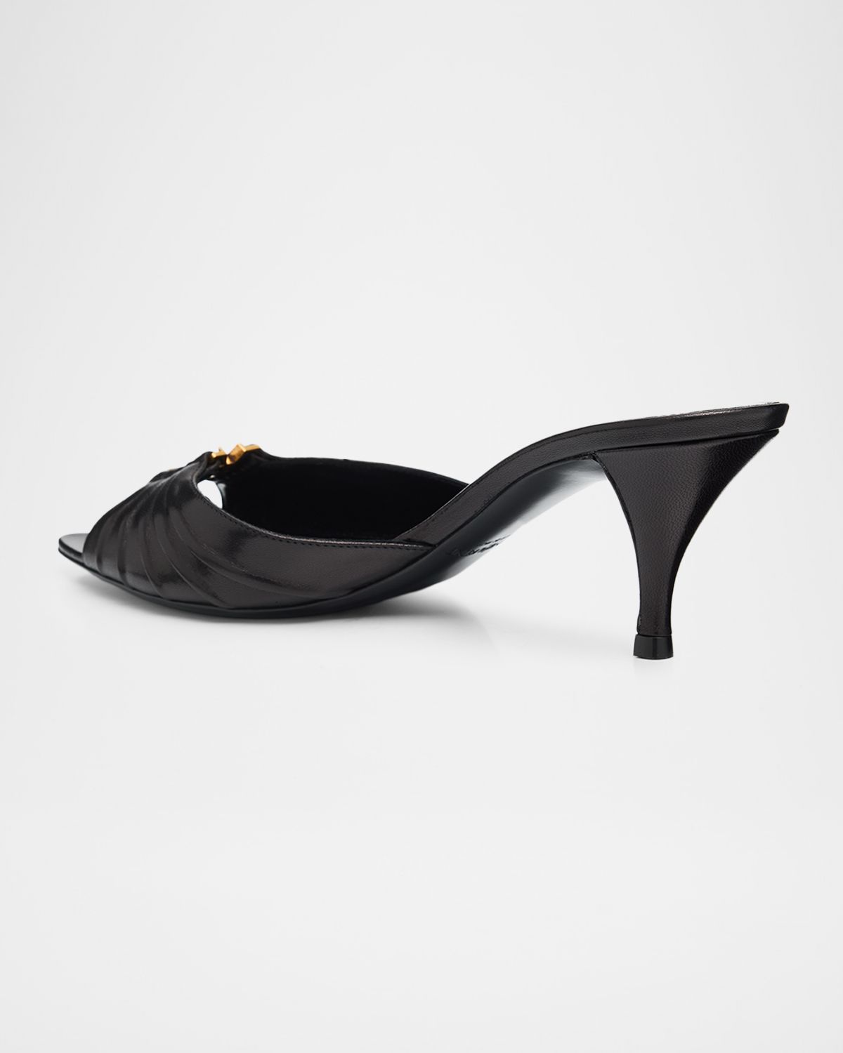 Saint Laurent 60mm Babylone YSL Ruched Leather Mule Sandals - Women's Shoes