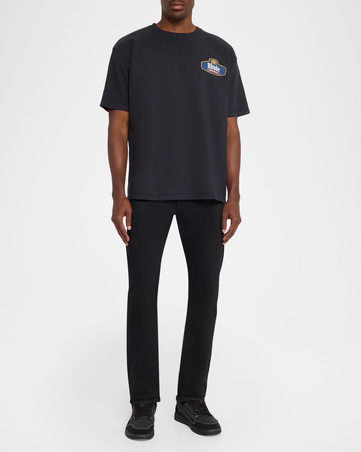 Rhude Men 's Racing Crest Logo Cotton T-Shirt