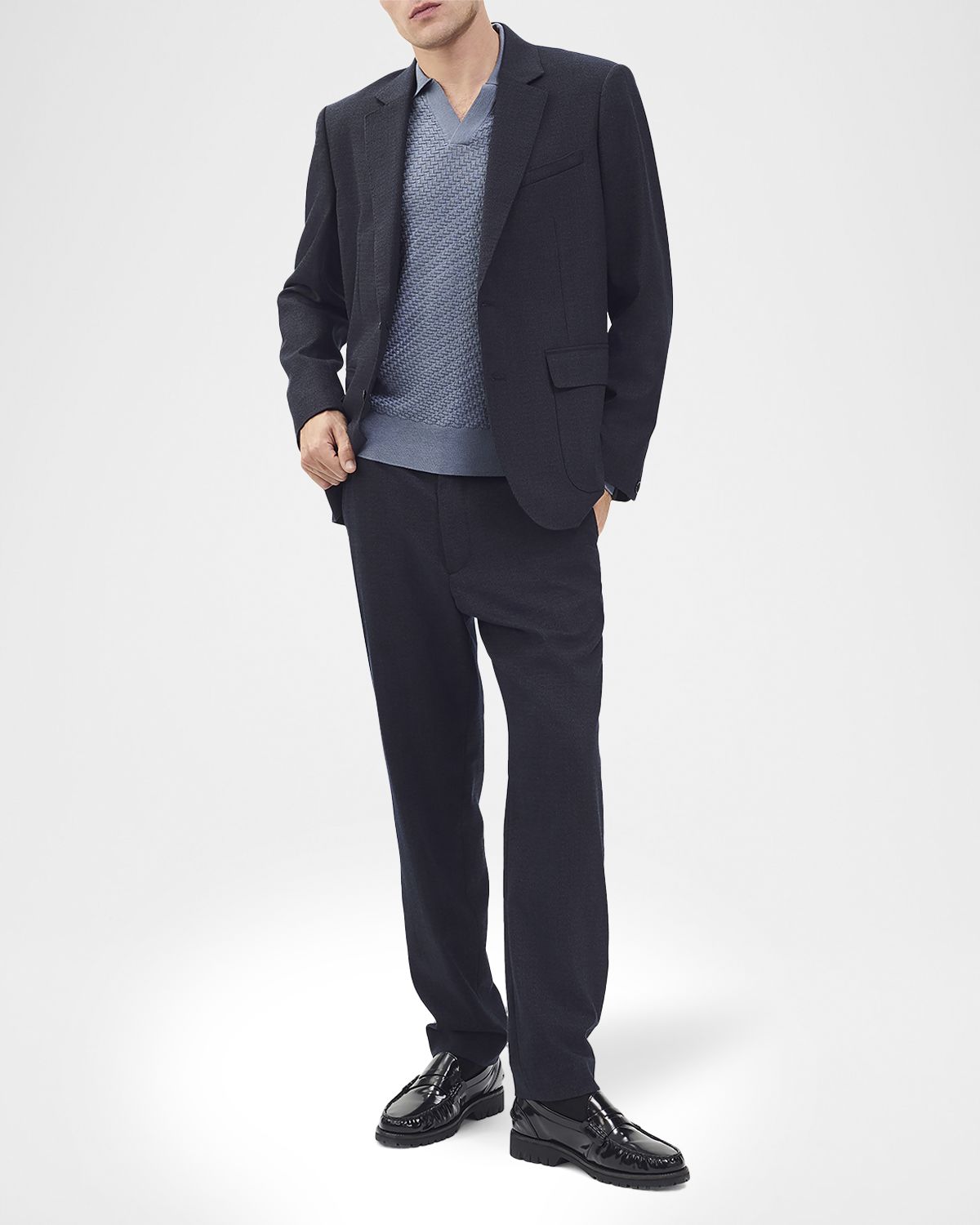 Rag & Bone Men 's Charles Wool Johnny Collar Polo Sweater