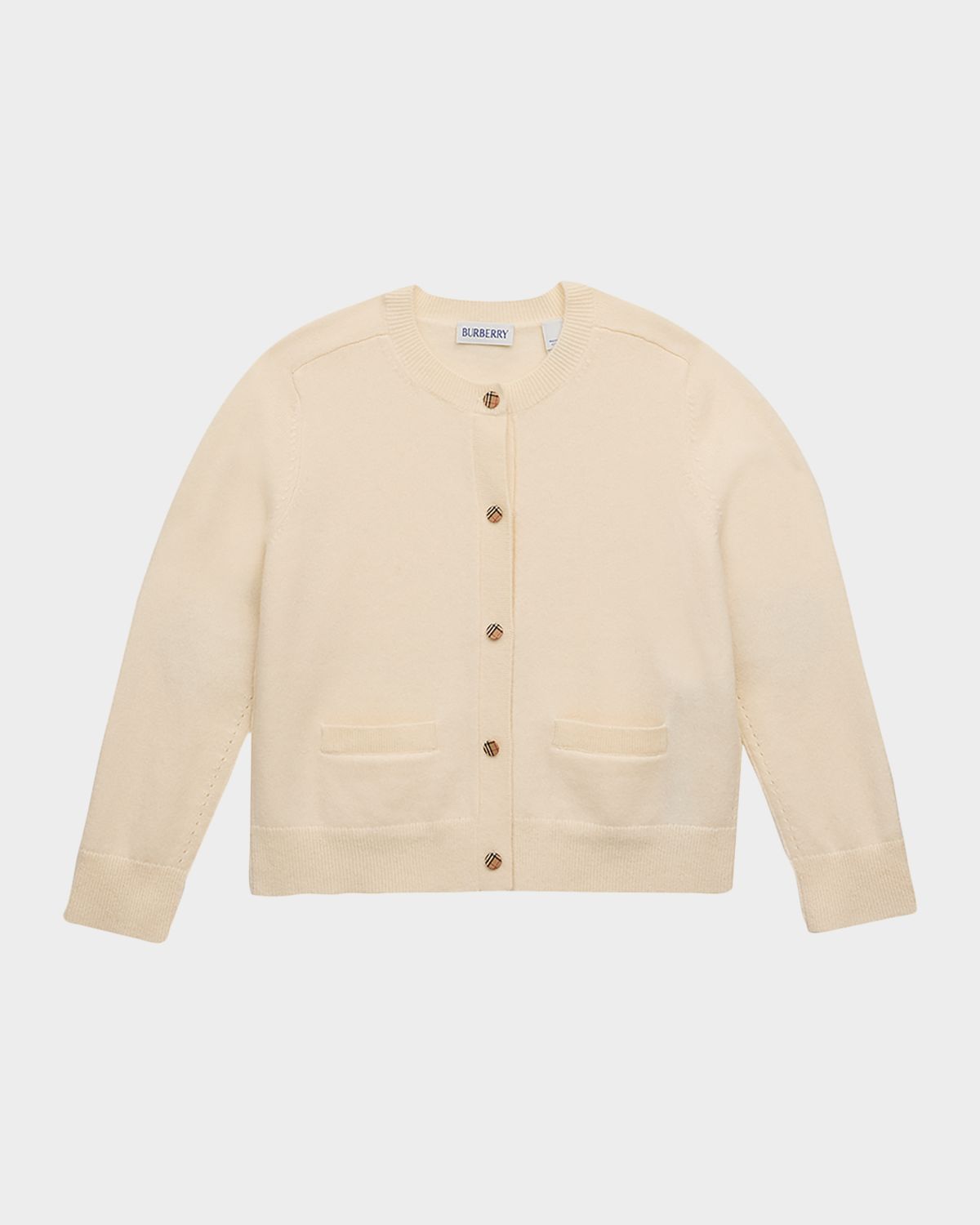 Burberry Girl 's Check-Patch Wool Cashmere Cardigan, Size 3-14