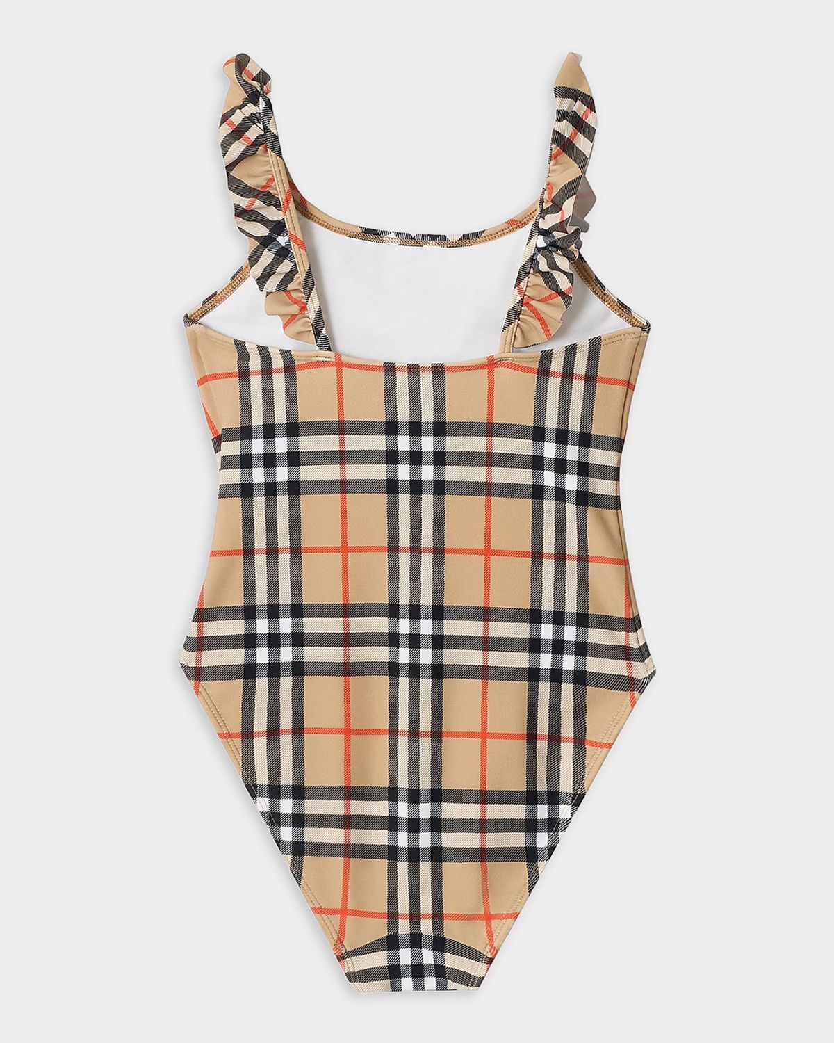 Burberry Girl 's Ruffle-Trim Check One-Piece Swimsuit, Size 3-14