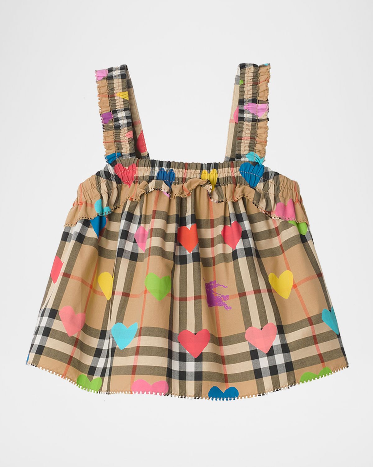 Burberry Girl 's Heart Check Cotton Top, Size 6M-3