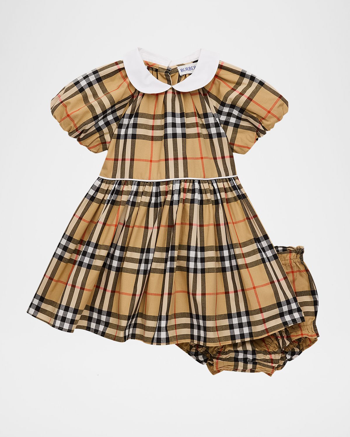 Burberry Girl 's Check Cotton Dress with Bloomers, Size 1M-18M