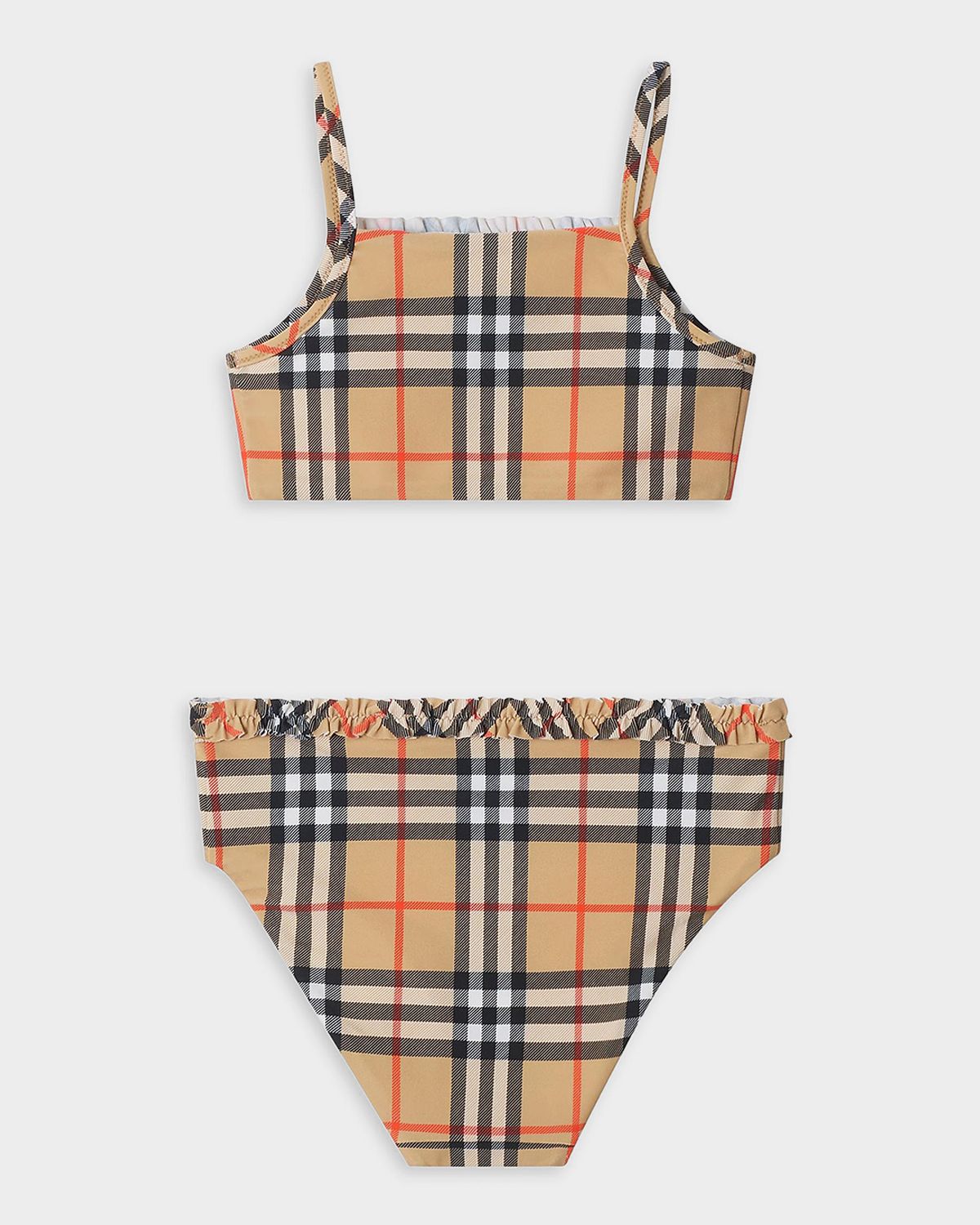 Burberry Girl 's Ruffe-Trim Check Two-Piece Swimsuit, Size 3-14