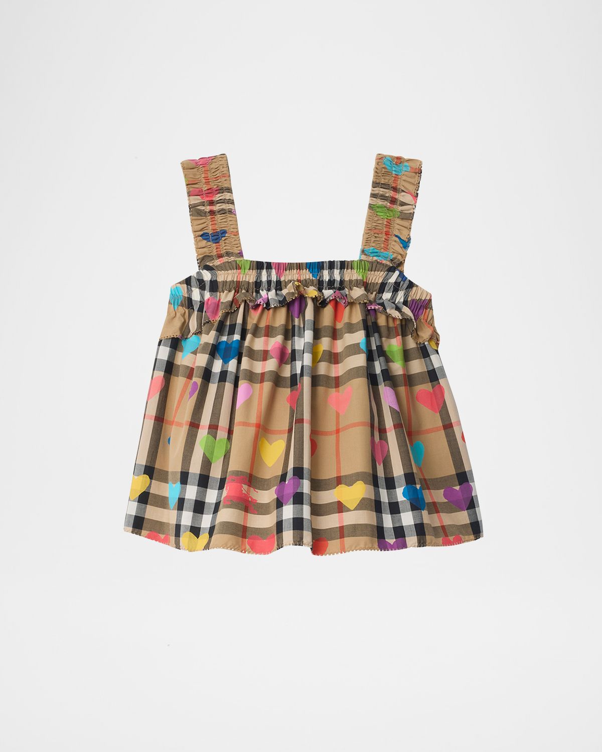 Burberry Girl 's Heart Check Cotton Top, Size 3-14