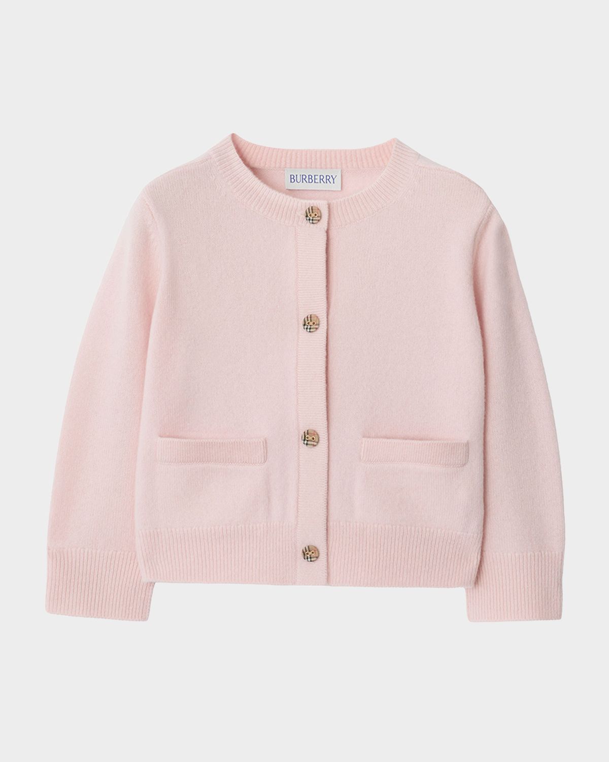 Burberry Girl 's Check Patch Wool Cashmere Cardigan, Size 6M-3