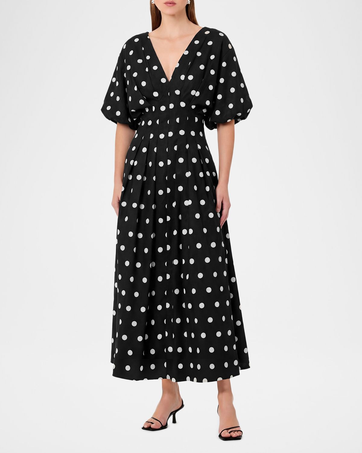 NICHOLAS Vicky Pleated Polka Dot Midi Dress