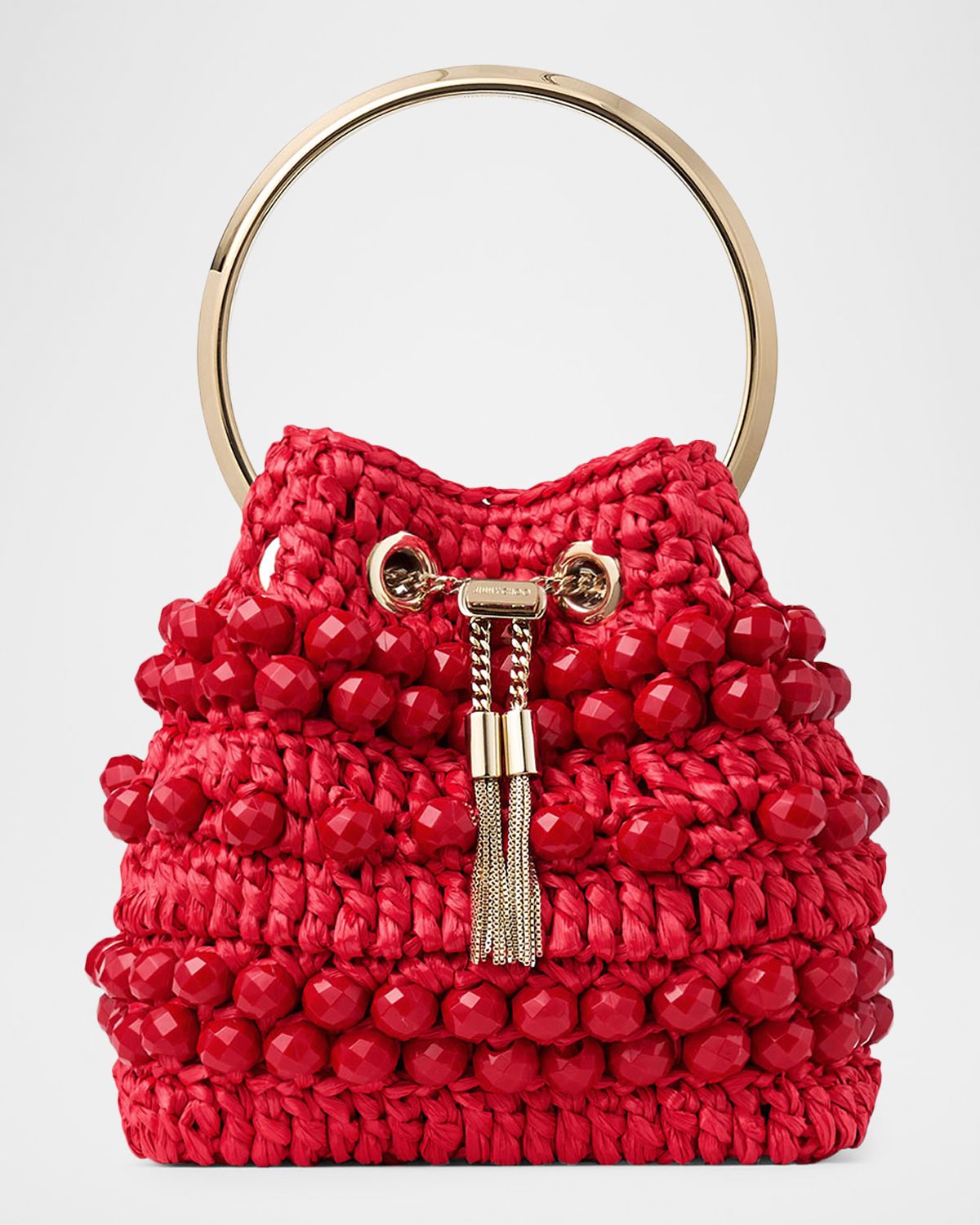 Jimmy Choo Riviera Bon Bon Beaded Raffia Top-Handle Bag
