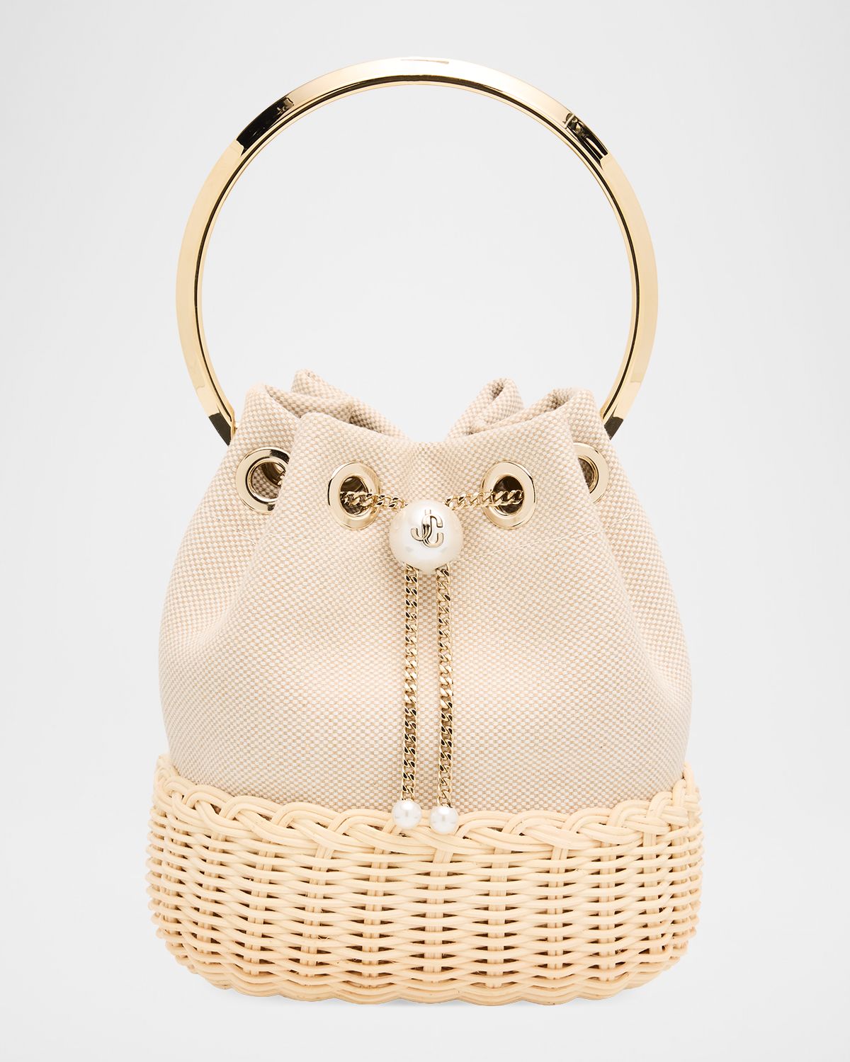 Jimmy Choo Bon Bon Canvas and Wicker Top-Handle Bag