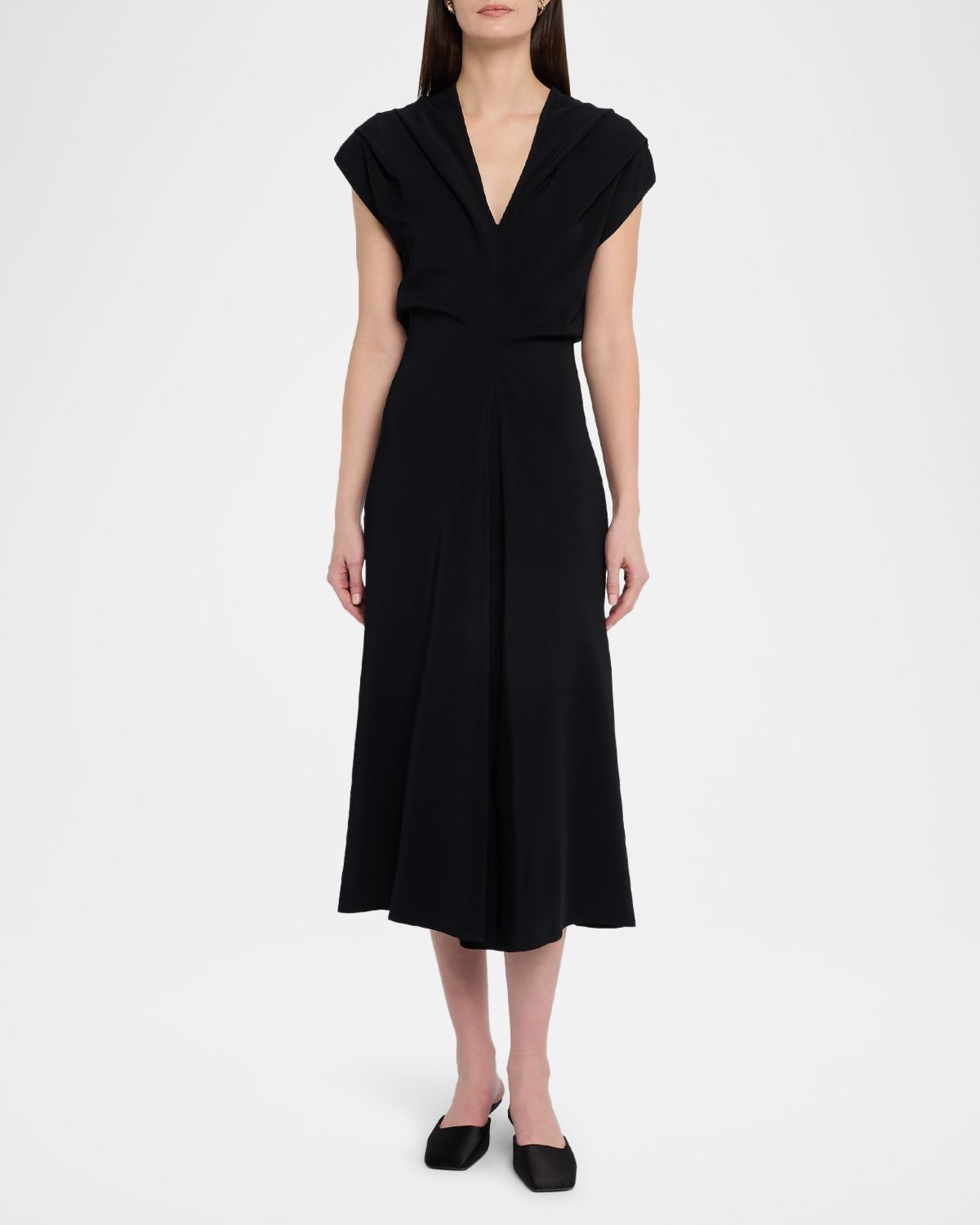Co Banana Cut Cap-Sleeve Midi Dress