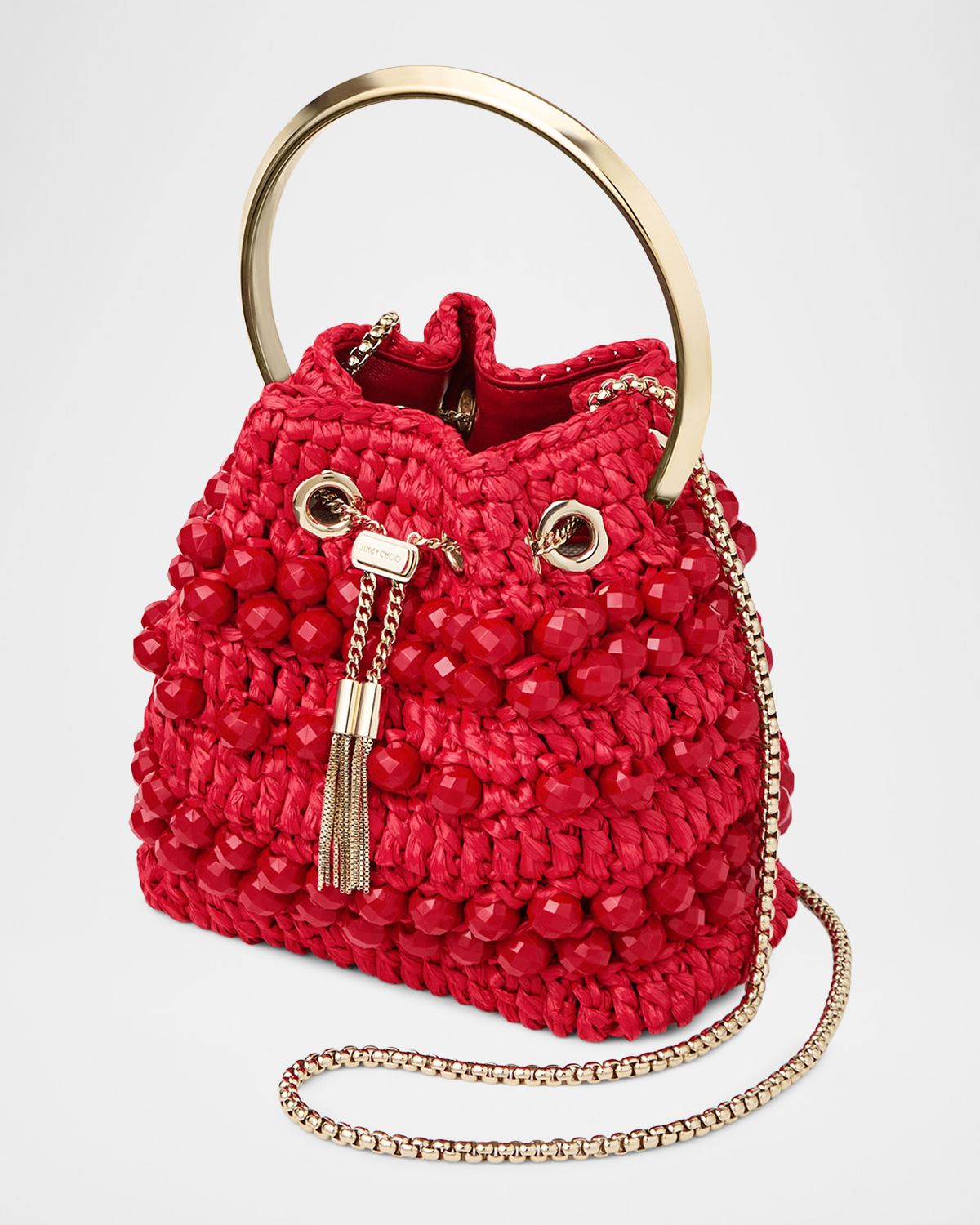 Jimmy Choo Bon Bon Beaded Raffia Bucket Bag