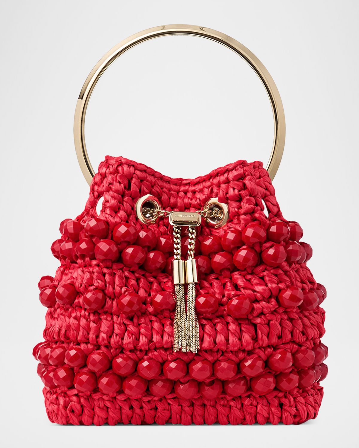Jimmy Choo Bon Bon Beaded Raffia Bucket Bag