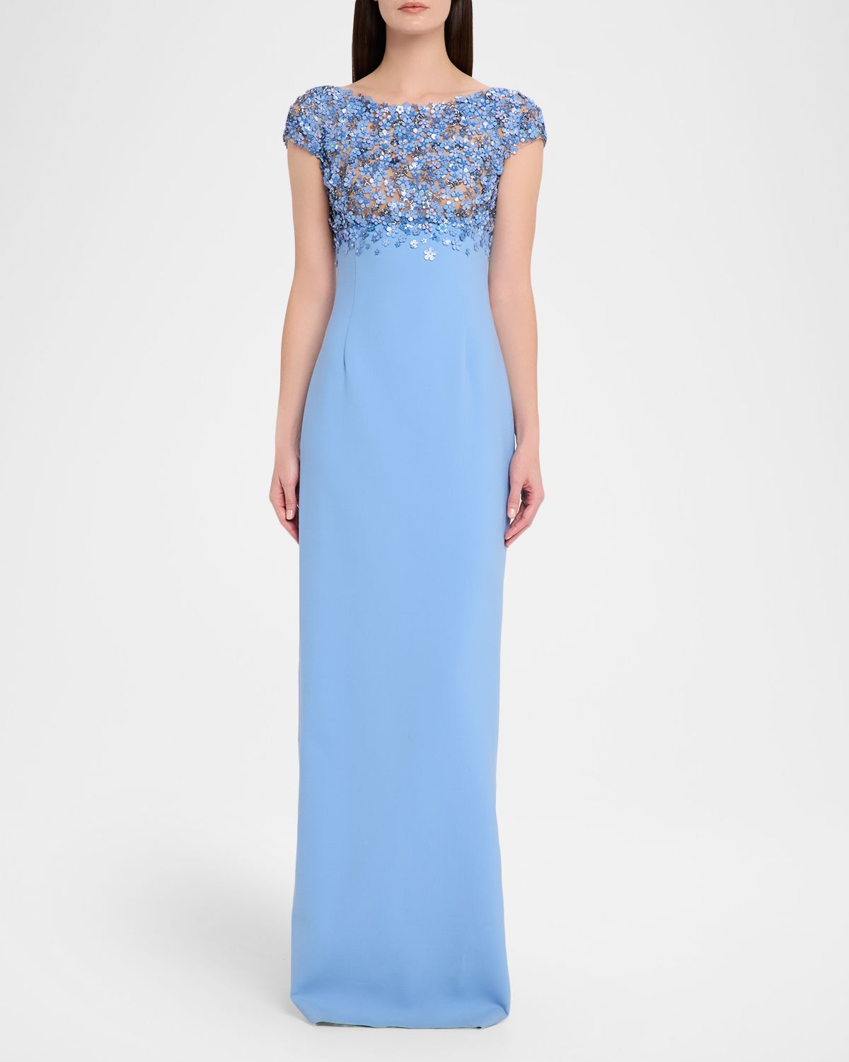 Oscar de la Renta Bitty Hoya Flowers Embroidered Cap-Sleeve Gown | Thumbnail 5