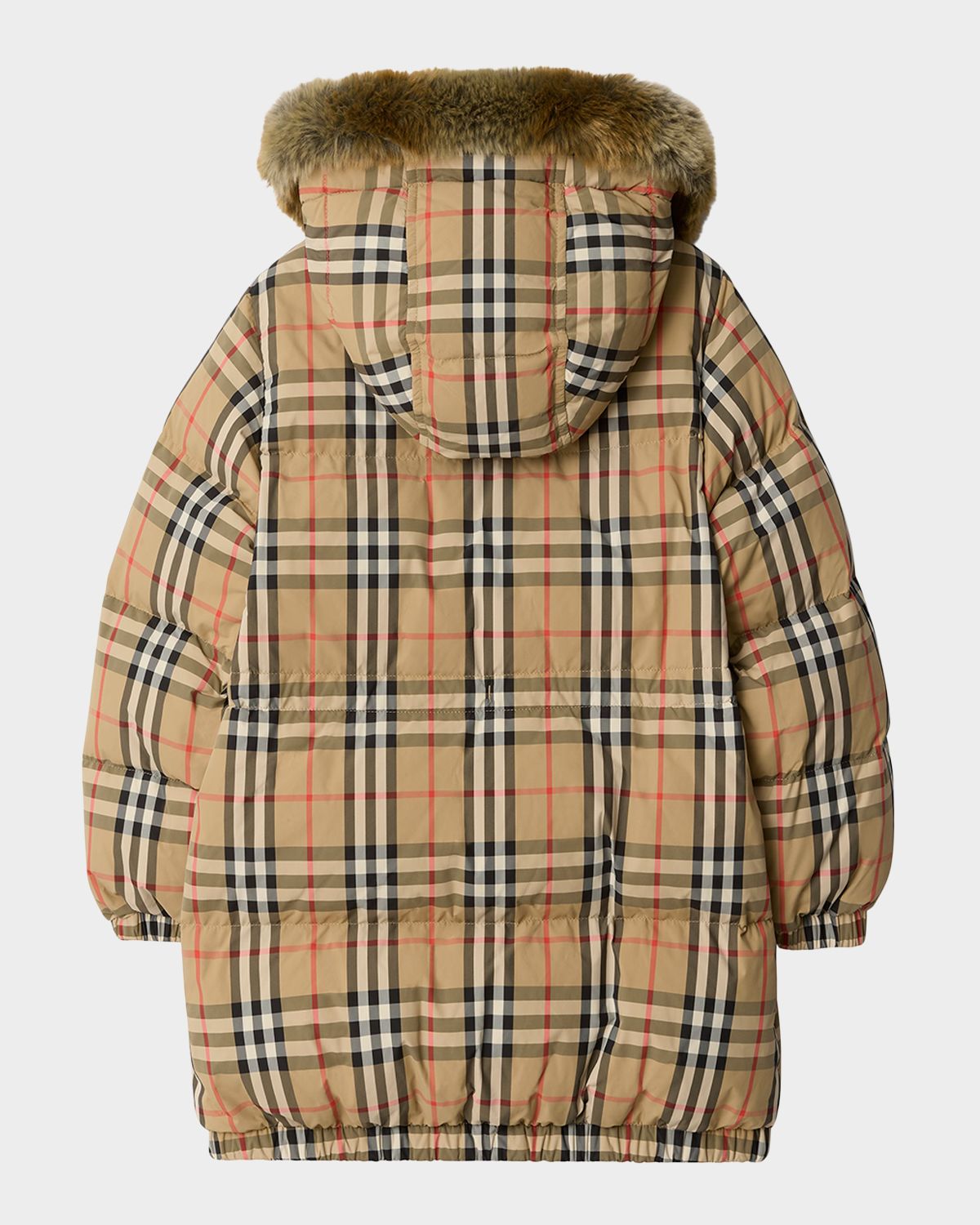 Burberry Boy 's Faux-Fur Trim Check Nylon Puffer Coat, Size 3-14