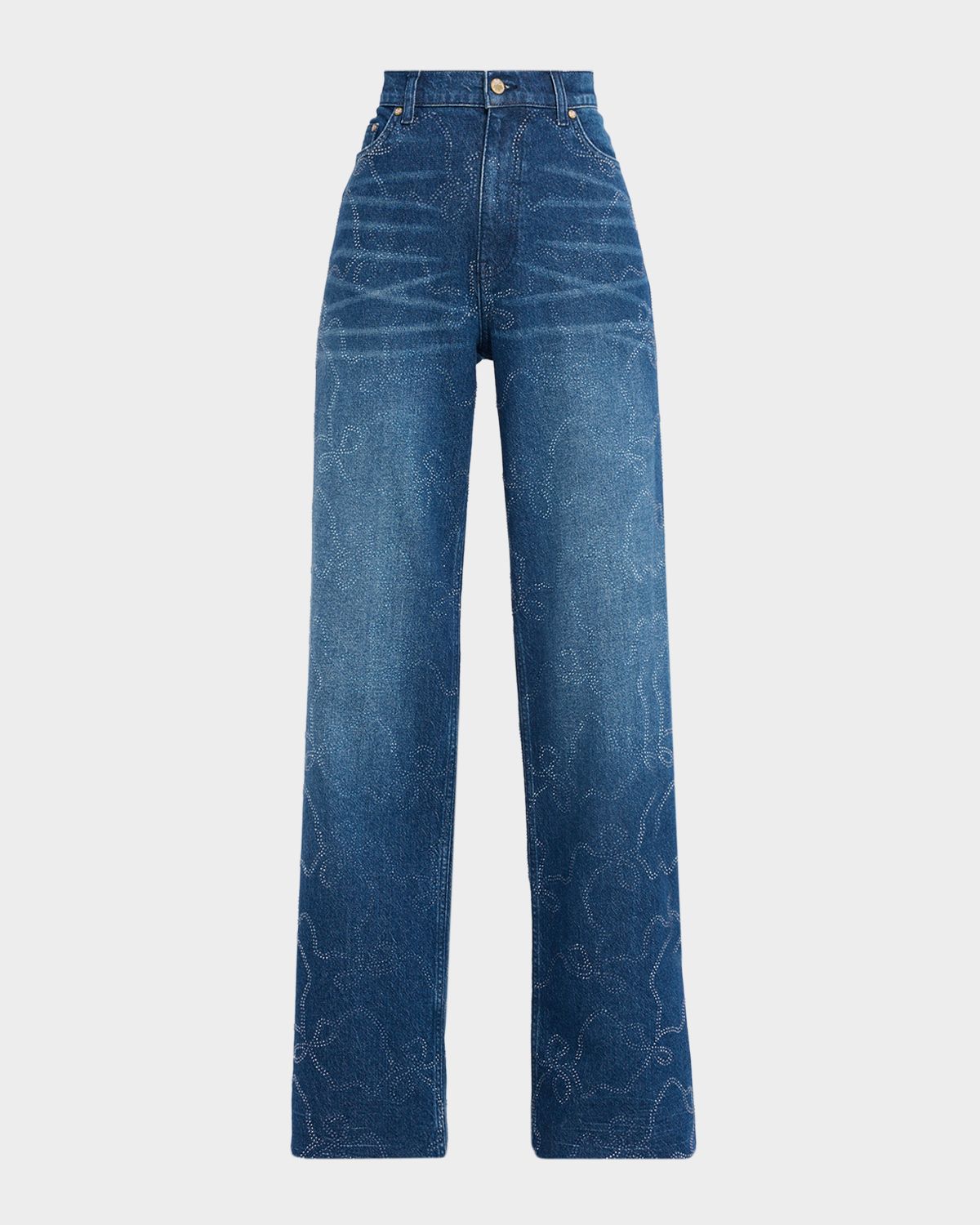 LoveShackFancy Dessa Crystal Bow Jeans