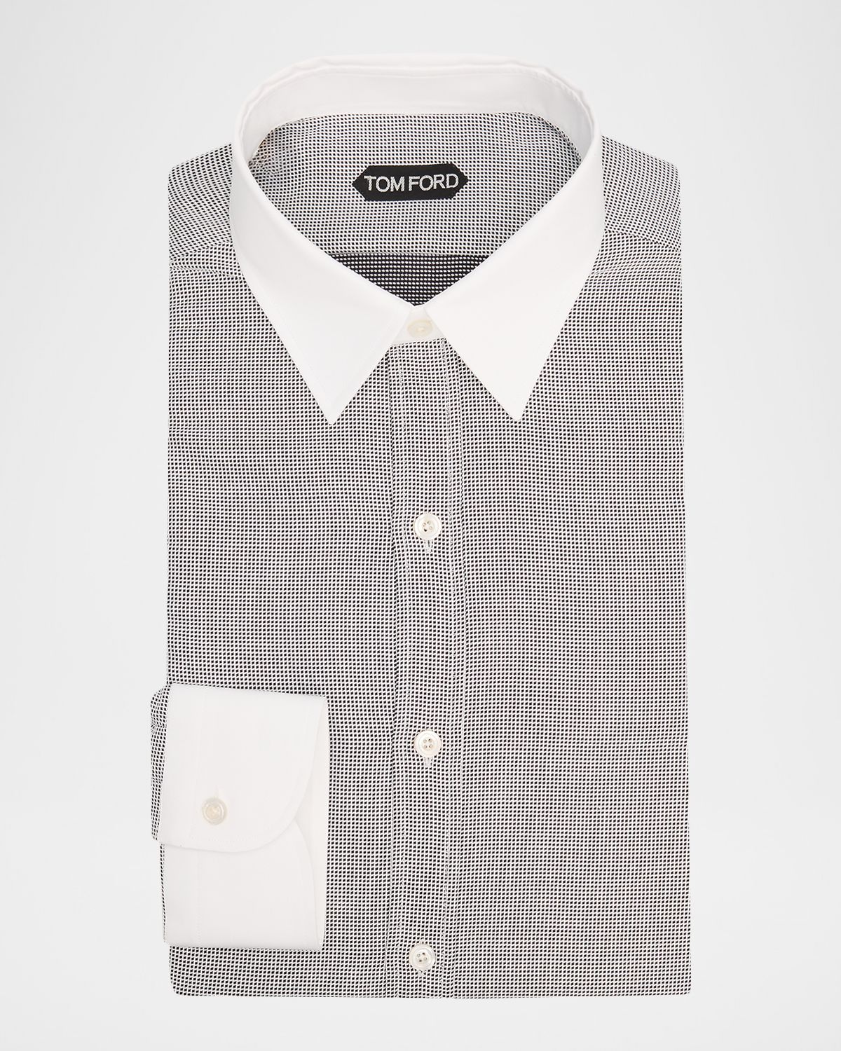 TOM FORD Men 's Micro-Houndstooth Cotton Dress Shirt