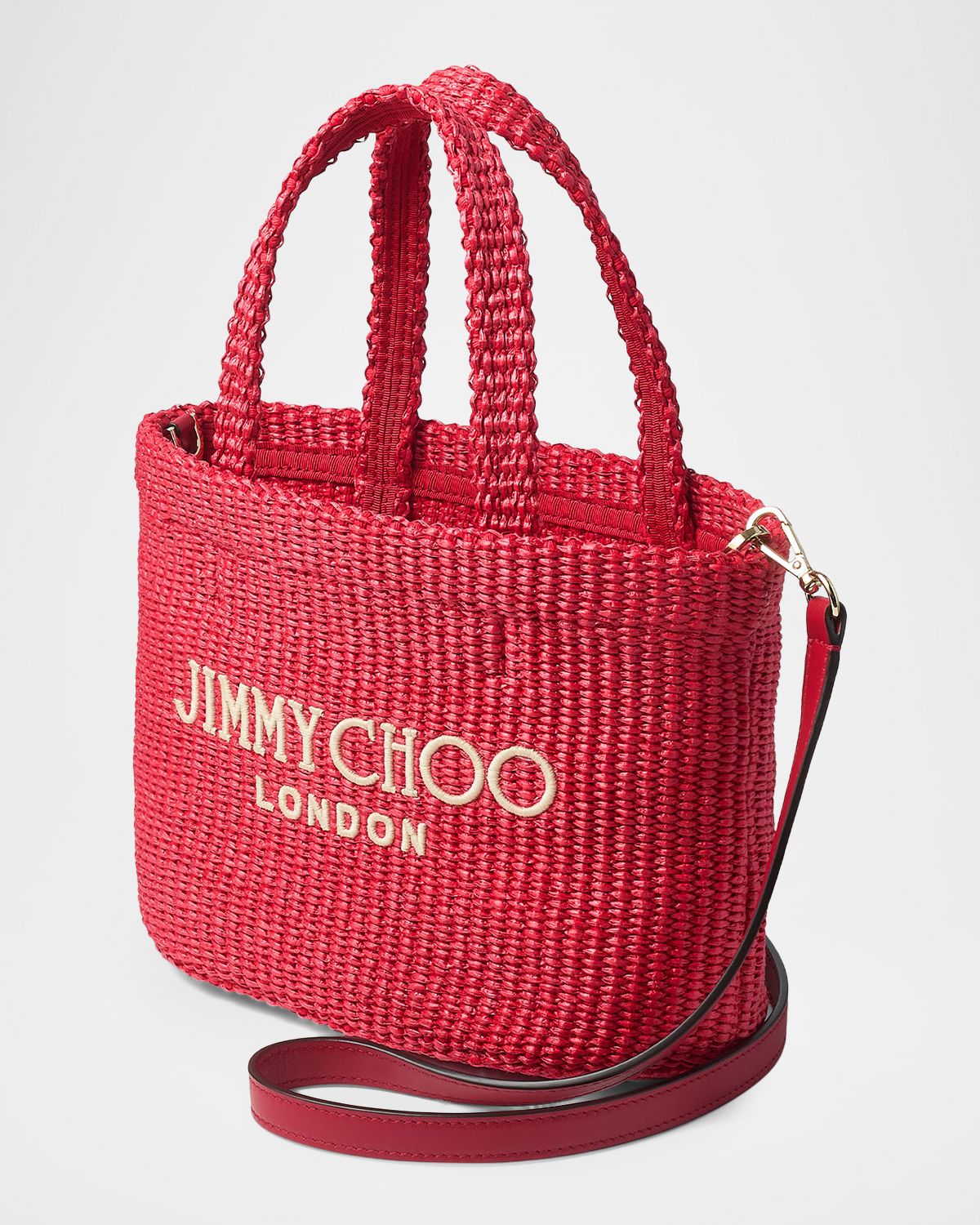 Jimmy Choo Embroidered Raffia Small Beach Tote Bag