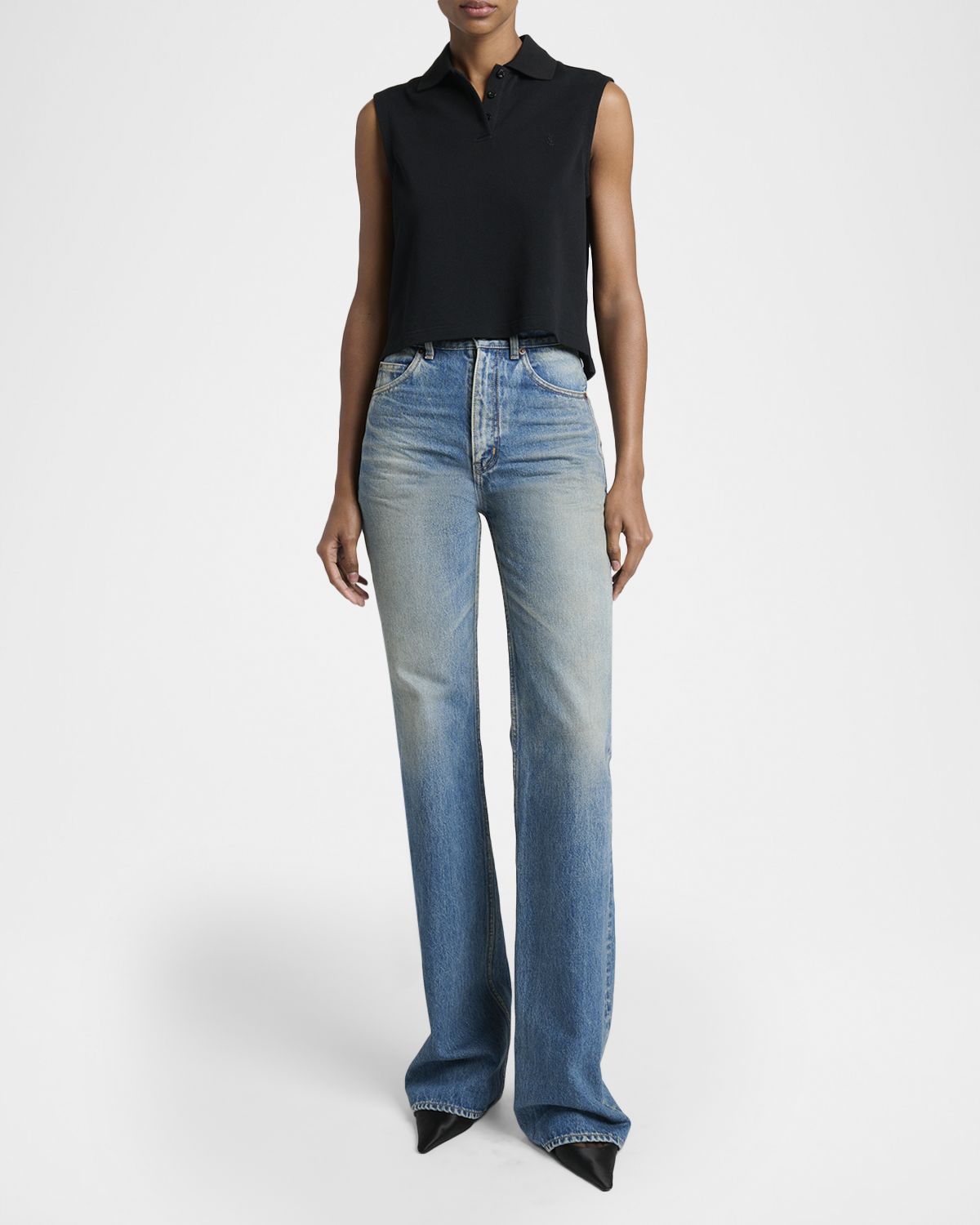 Saint Laurent Sleeveless Pique Polo Shirt