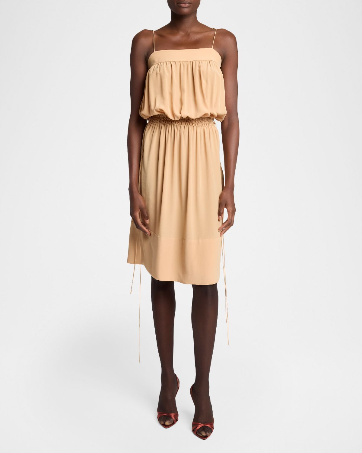 Saint Laurent Silk Crepe De Chine Balloon Midi Dress