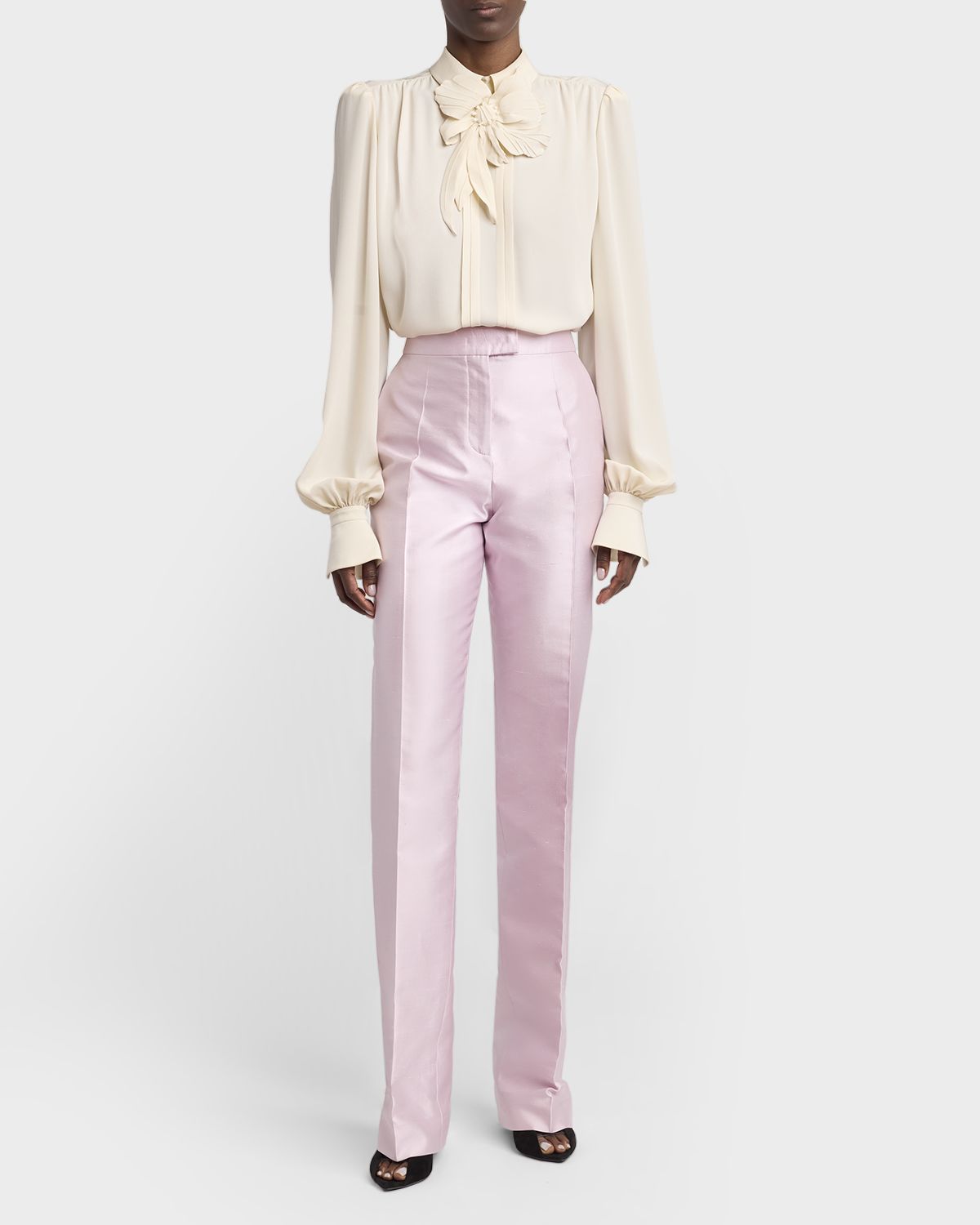 Valentino Garavani Flower Applique Silk Collared Top