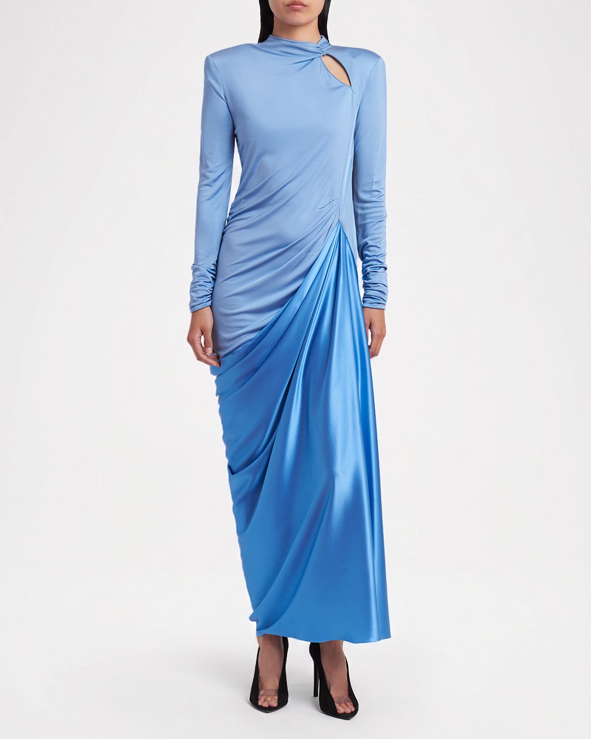 Valentino Garavani Long-Sleeve Draped Satin Maxi Dress