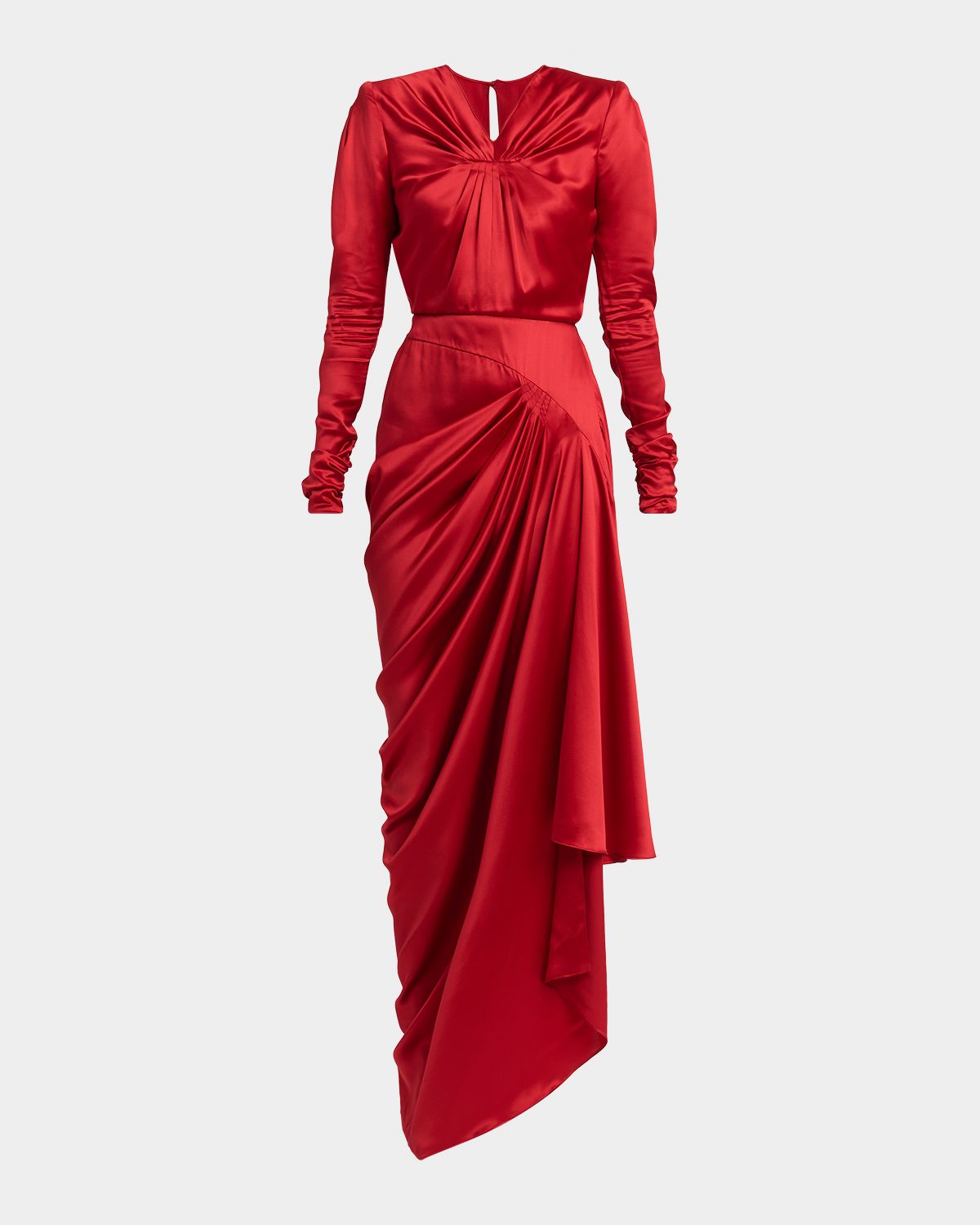 Valentino Garavani Asymmetric Draped Satin Long-Sleeve Gown