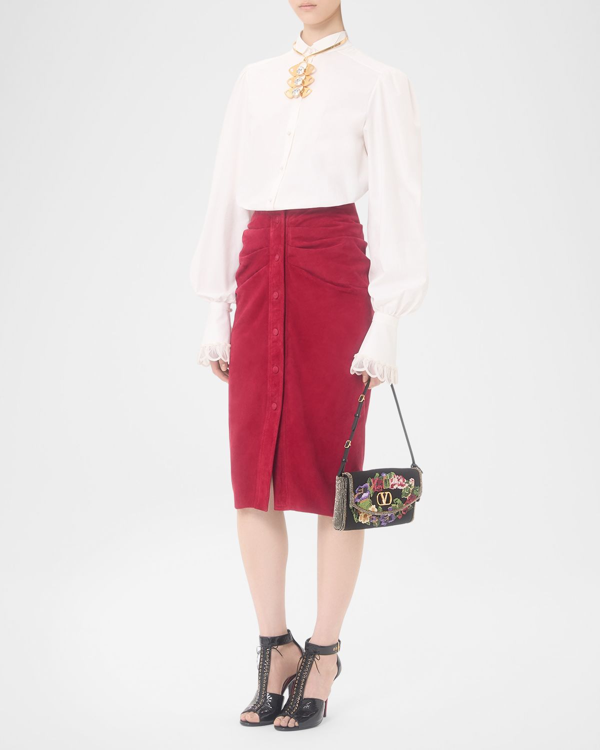Valentino Garavani Ruched Suede Skirt