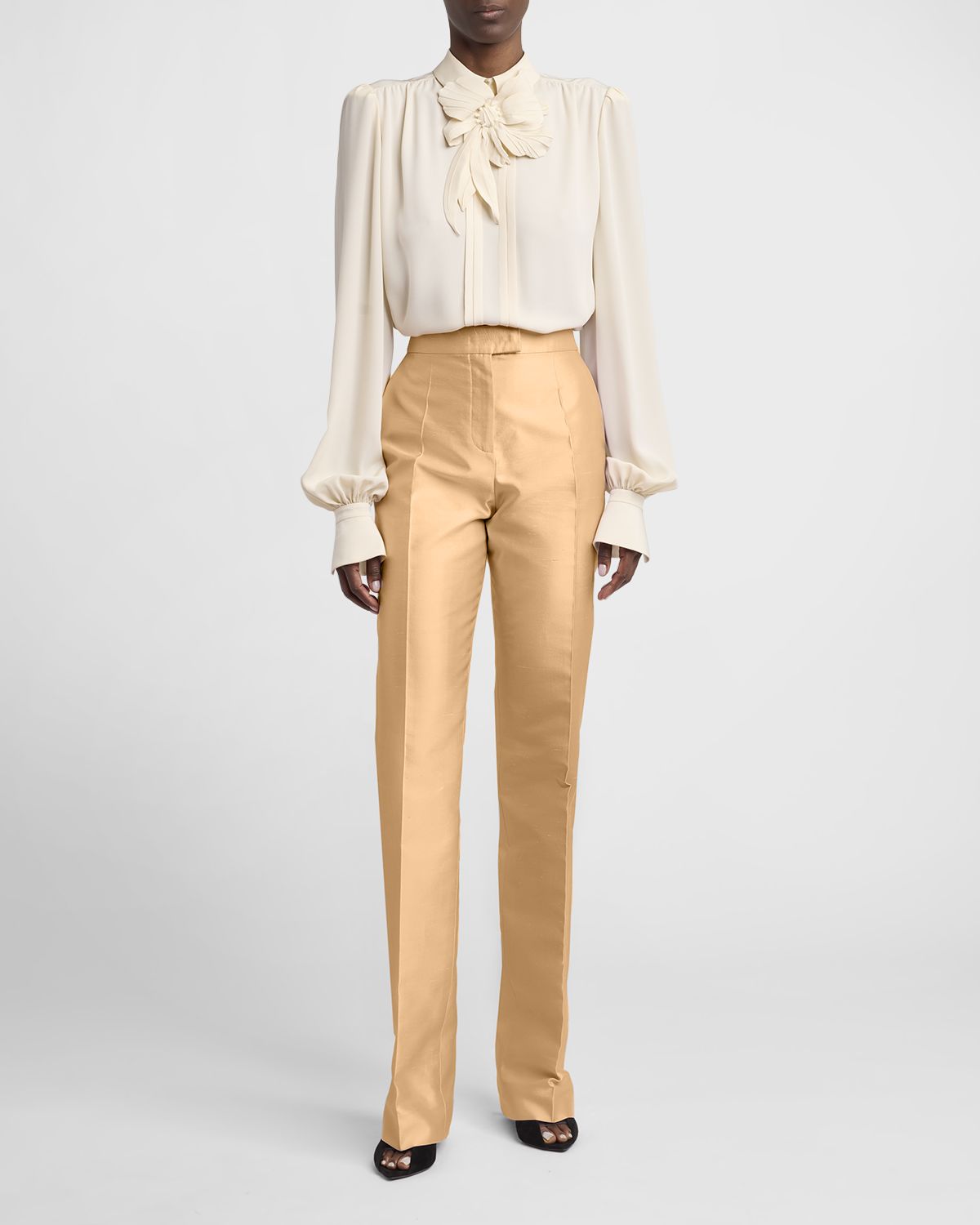Valentino Garavani Shantung Silk Straight-Leg Pants