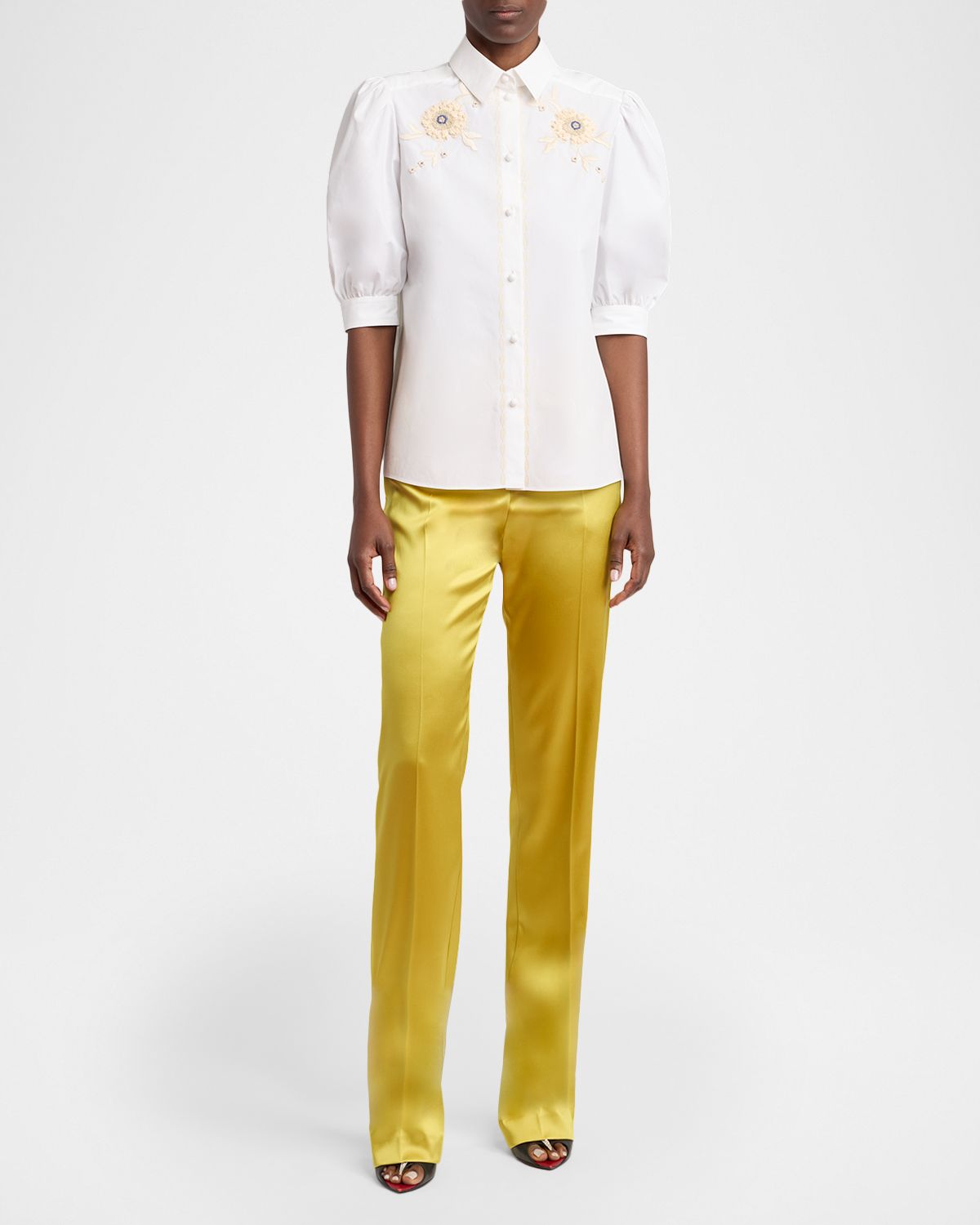 Valentino Garavani Floral Embroidered Short-Sleeve Button-Down Shirt