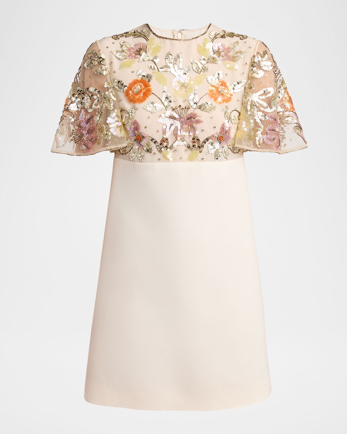Valentino Garavani Embroidered Mesh Empire-Waist Mini Shift Dress