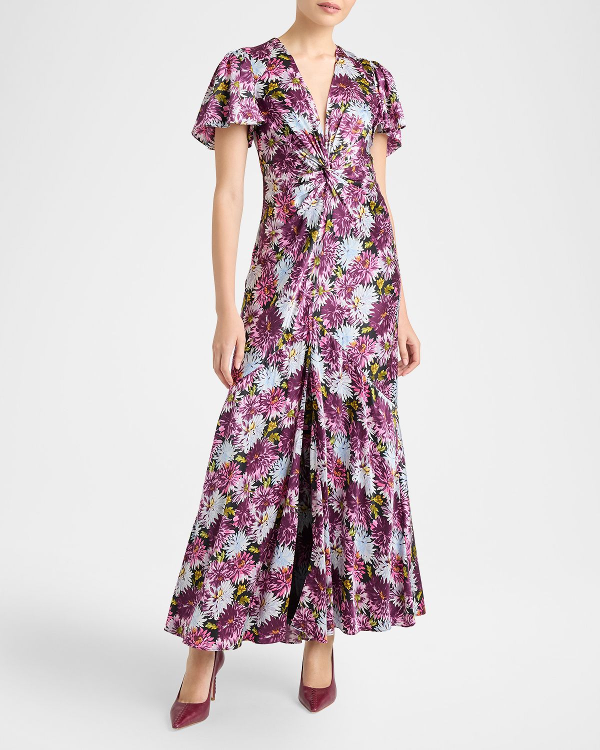 Cinq a Sept Kordyn Satin Dahlia-Print Dress