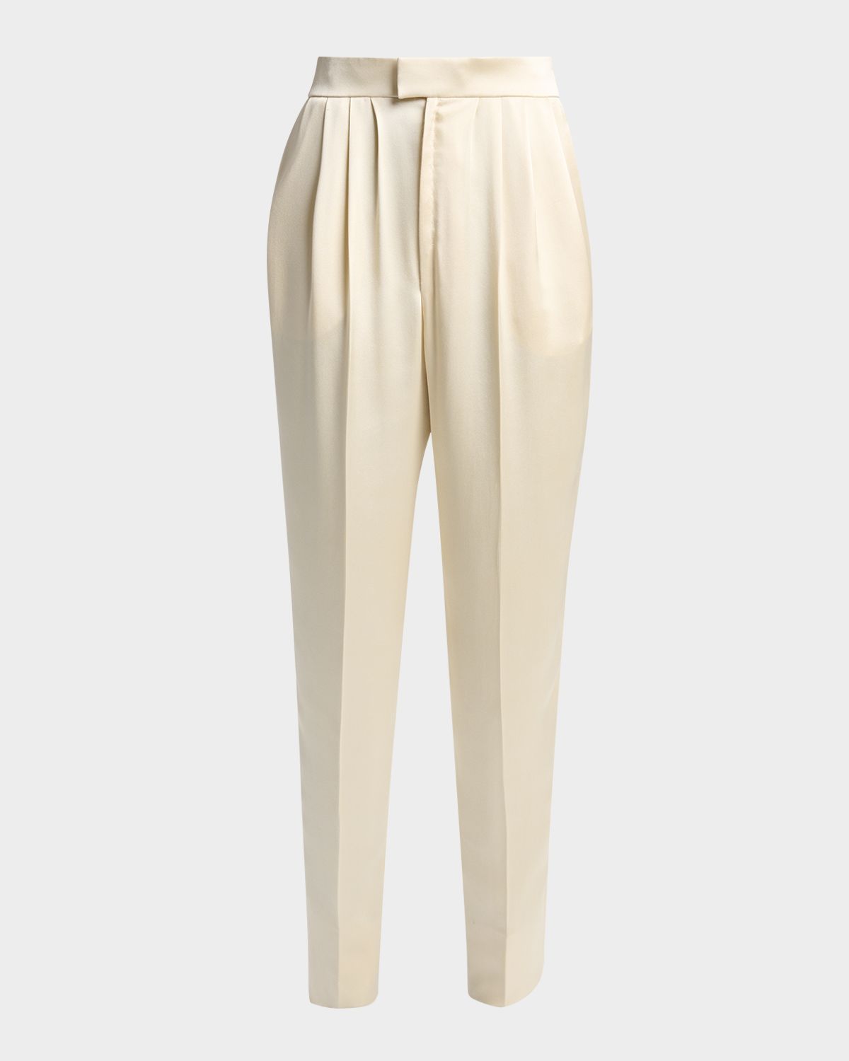 Saint Laurent Pleated Silk Slim-Leg Ankle Pants