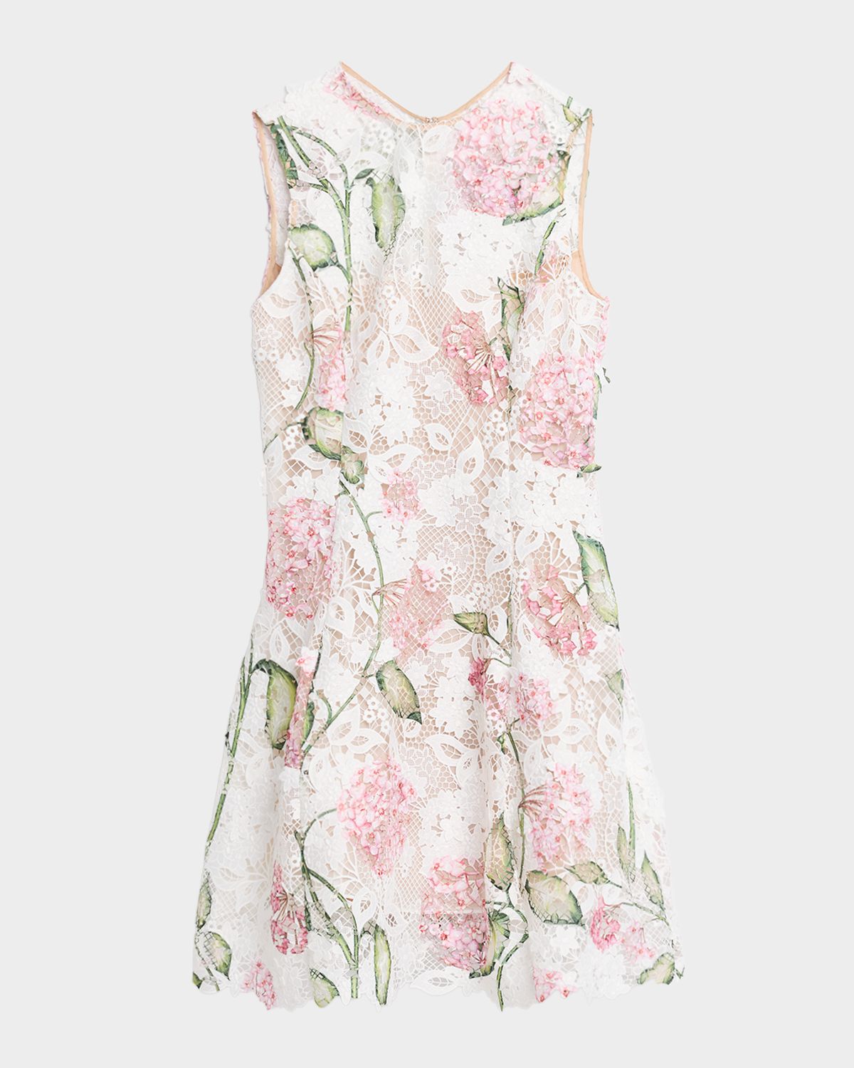 Oscar de la Renta Sleeveless Porcelain Flowers Guipure Lace Dress
