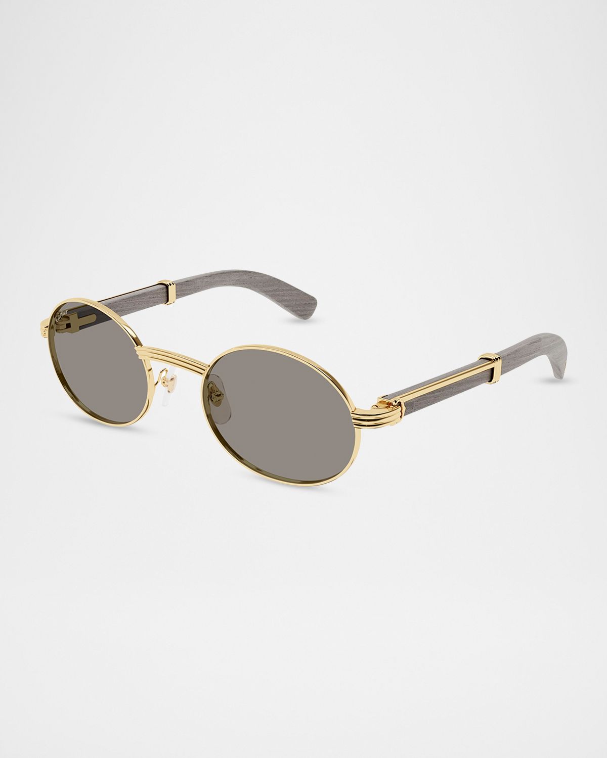 Cartier Men 's CT0616S-002 Metal and Acacia Wood Round Sunglasses