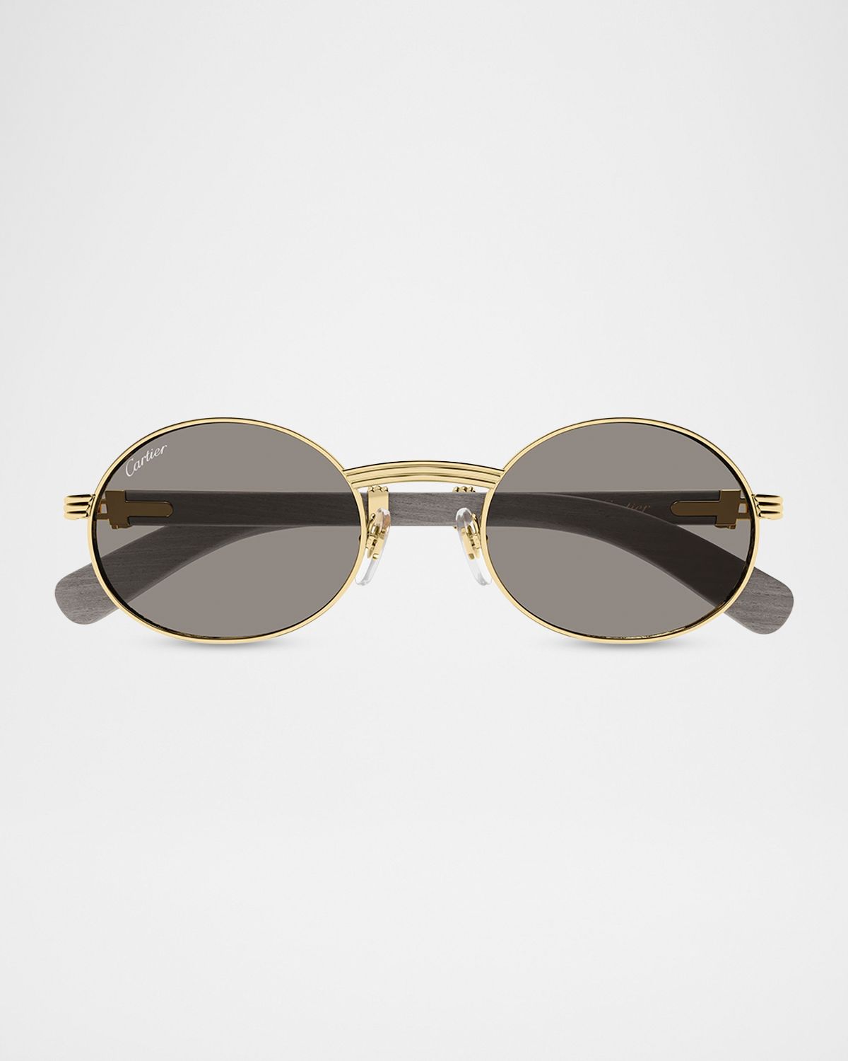 Cartier Men 's CT0616S-002 Metal and Acacia Wood Round Sunglasses