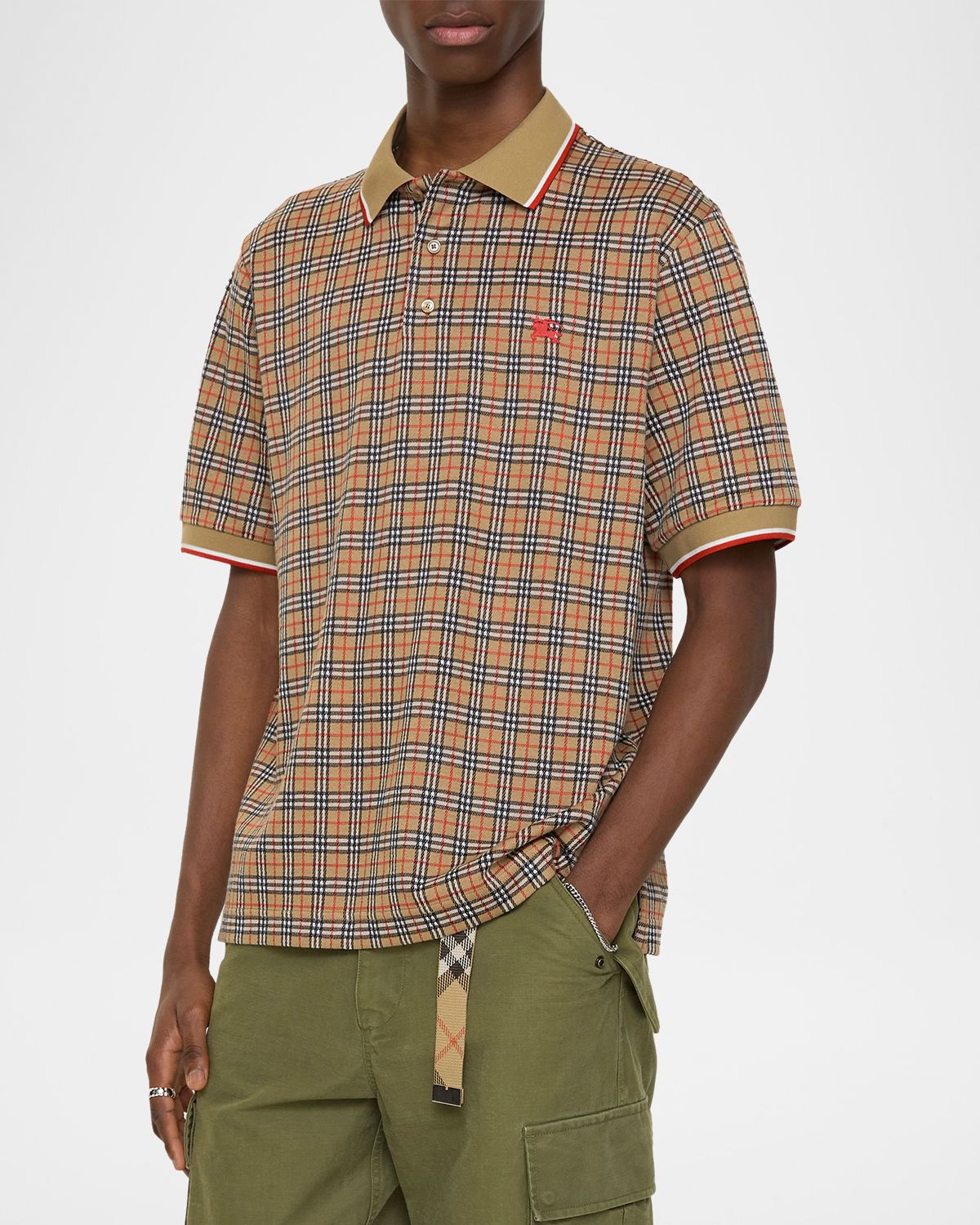 Burberry Men 's Check Cotton Blend Polo Shirt