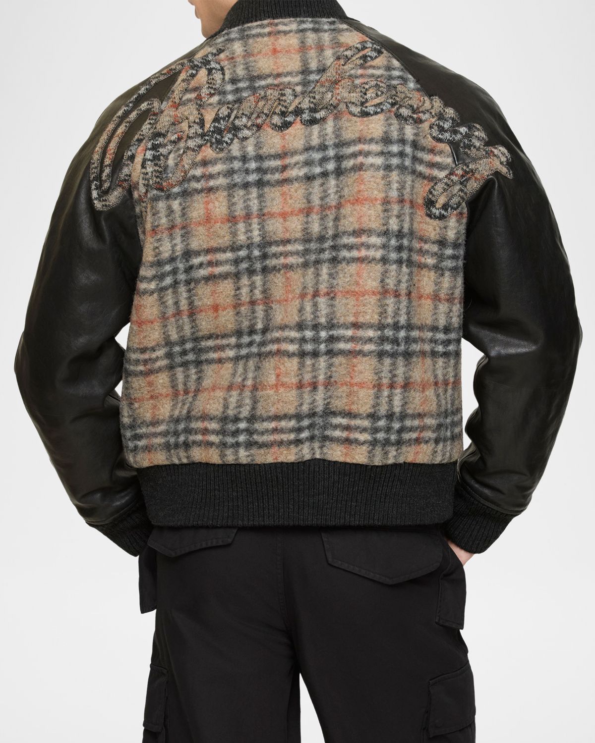 Burberry Men 's Check Wool and Leather Bomber Jacket