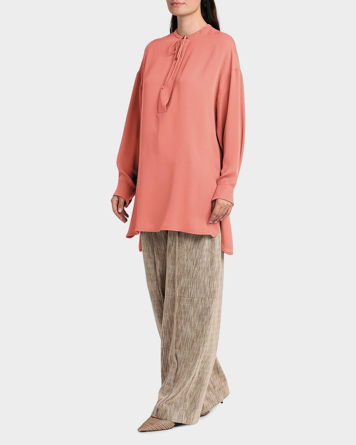 Giorgio Armani Triple Silk Georgette Neck-Tie Blouse - Women's Clothing