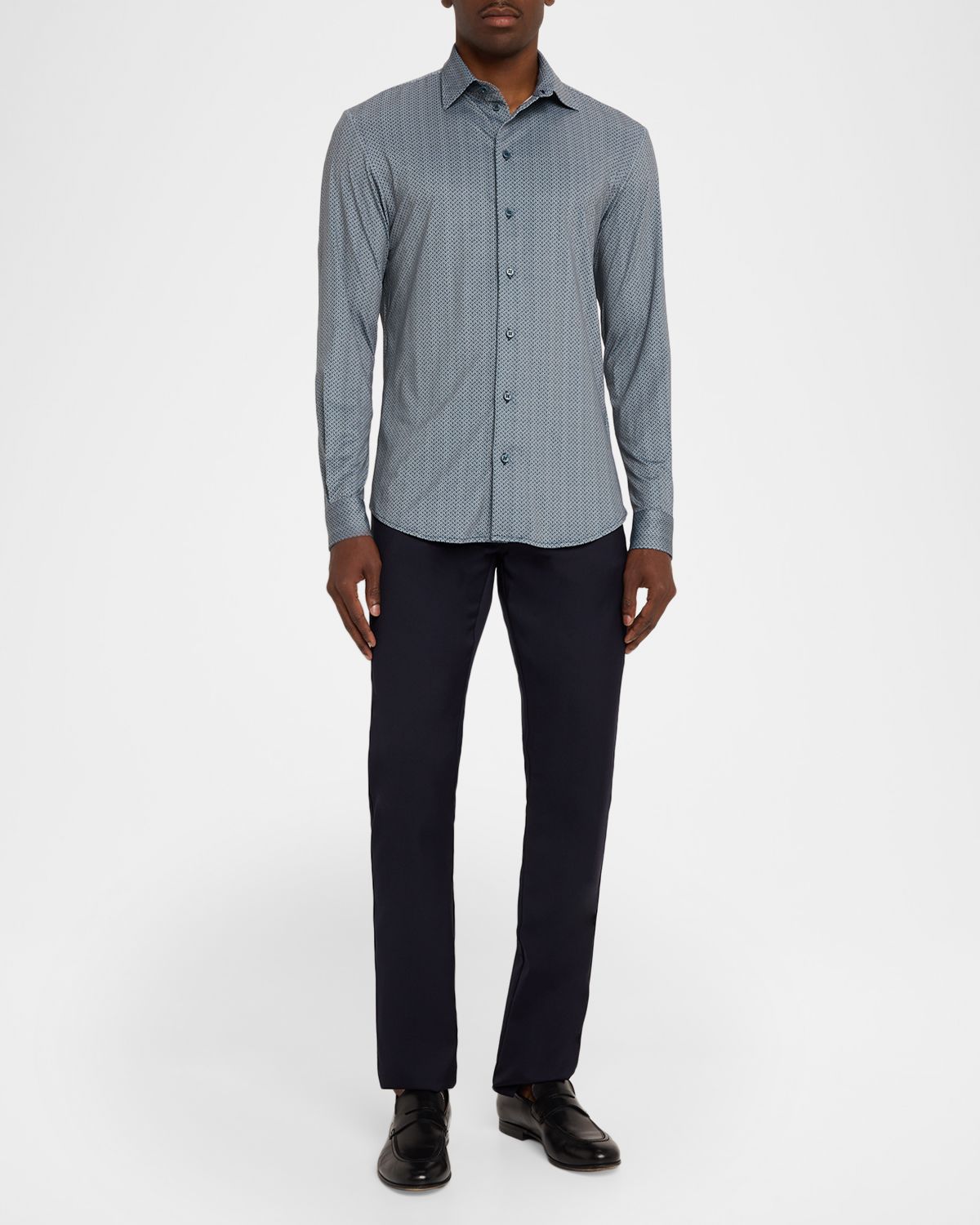 Emporio Armani Men 's Polyester Stretch Micro-Geometric Sport Shirt