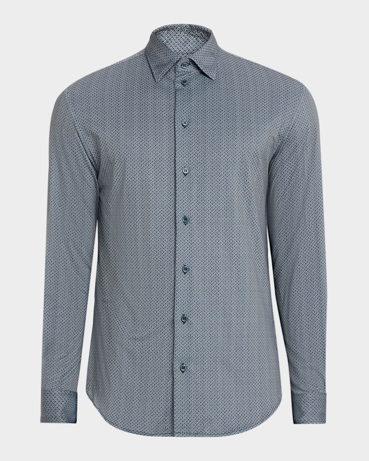 Emporio Armani Men 's Polyester Stretch Micro-Geometric Sport Shirt