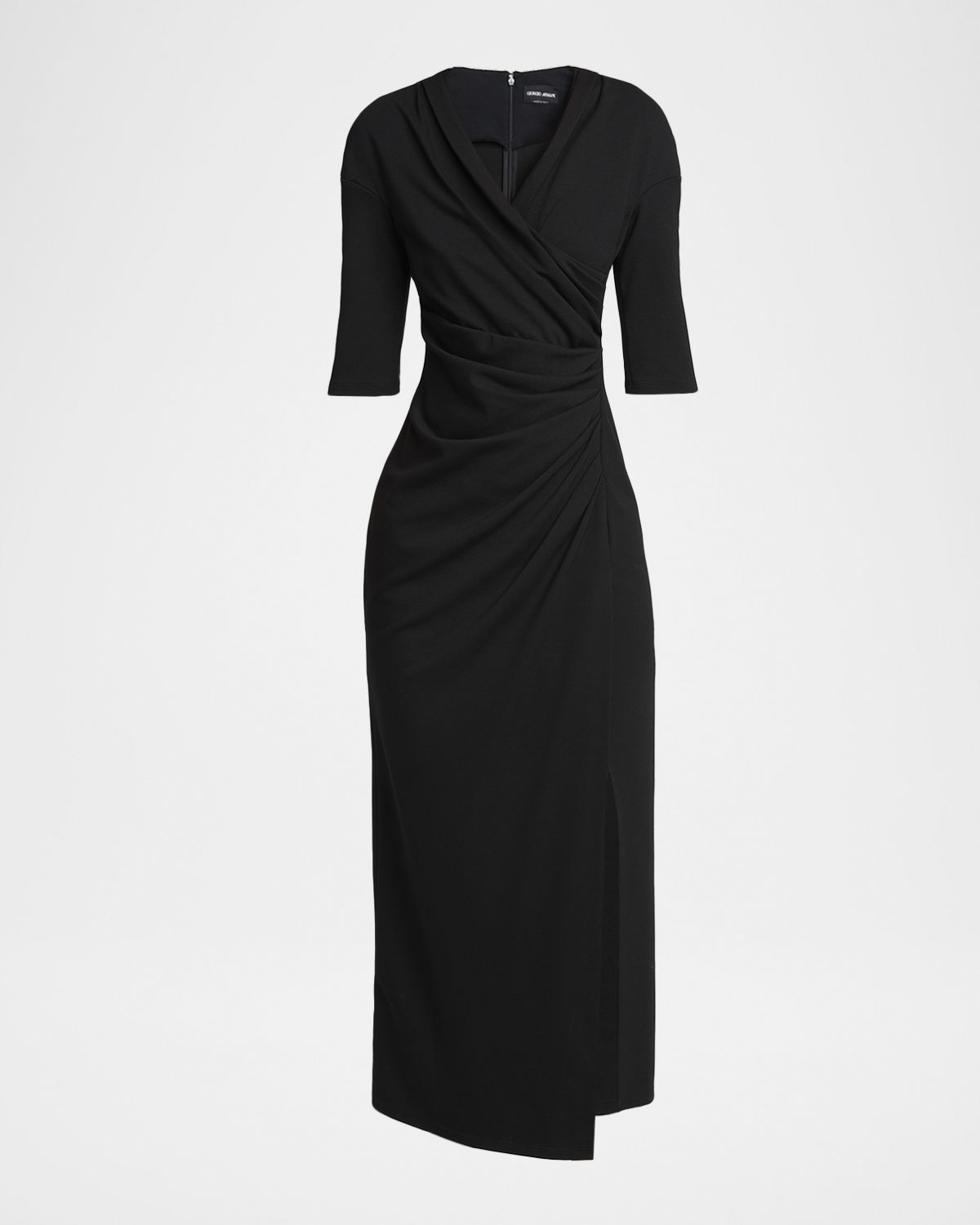 Giorgio Armani Elbow-Sleeve Draped Crepe Slit Midi Dress | Thumbnail 6 Giorgio Armani Elbow-Sleeve Draped Crepe Slit Midi Dress | Thumbnail 6