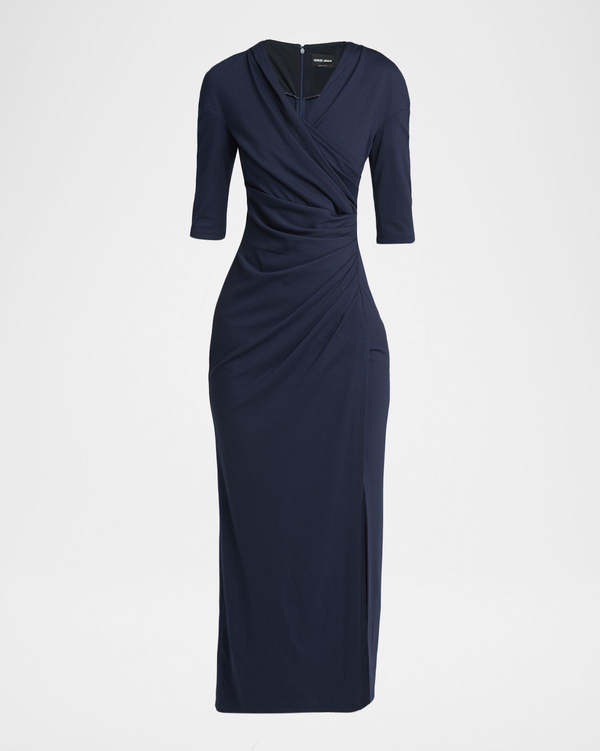 Giorgio Armani Elbow-Sleeve Draped Slit Midi Dress | Thumbnail 6