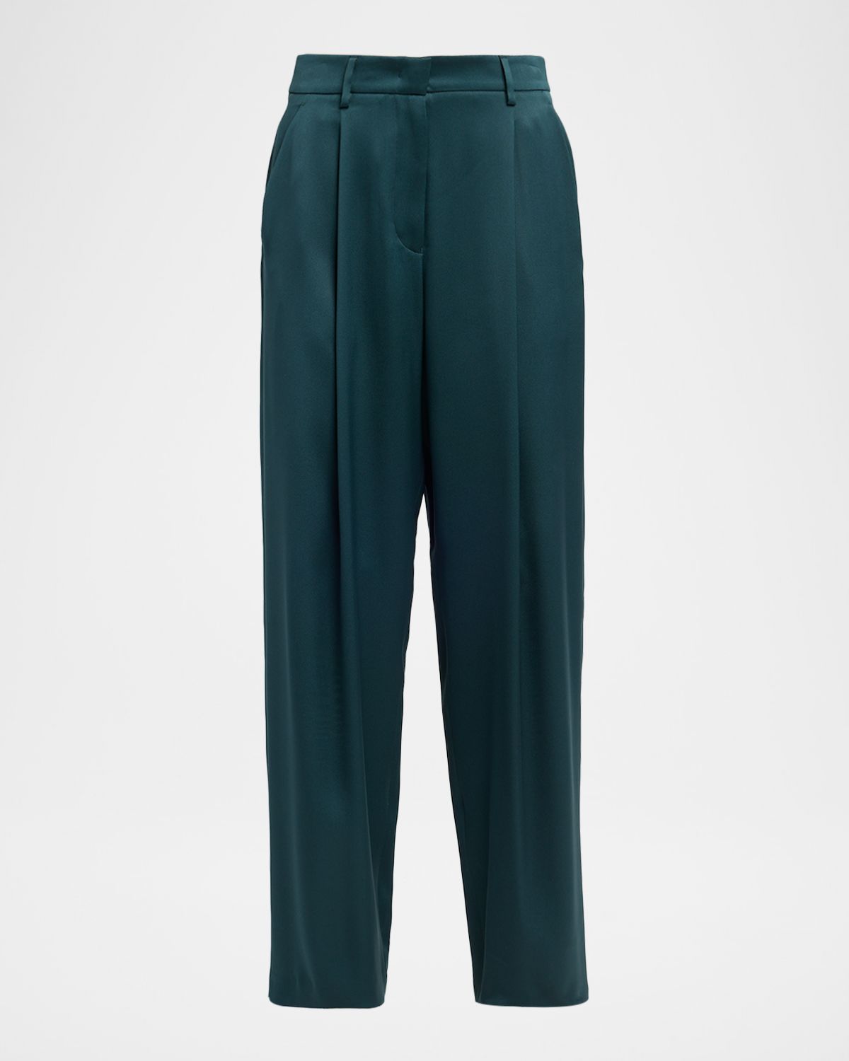 Giorgio Armani Pleated Silk Straight-Leg Trousers