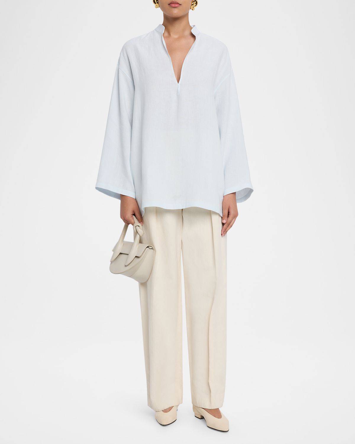 Giorgio Armani V-Neck Long-Sleeve Hemp Tunic Shirt