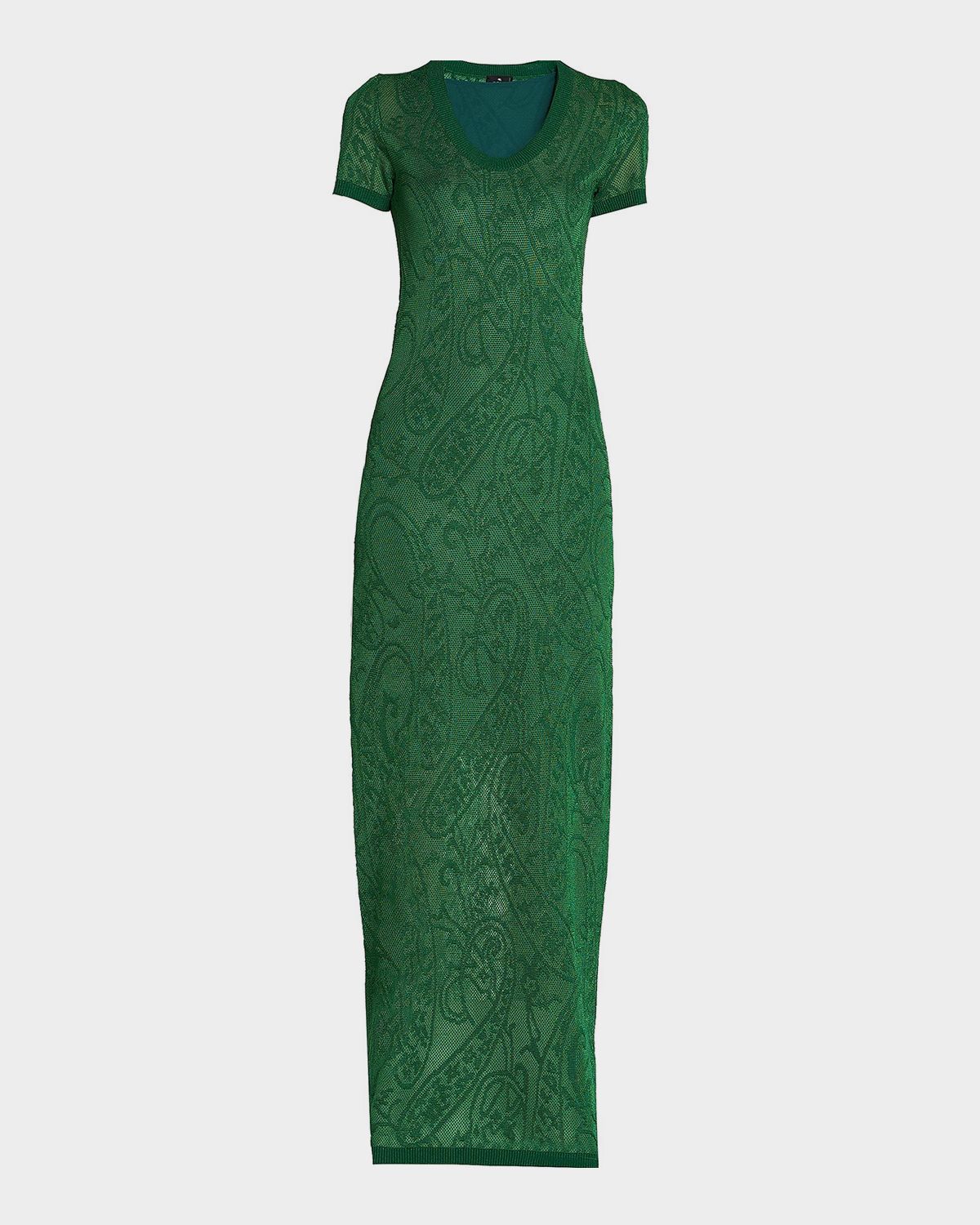 Etro Paisley Jacquard Knit Short-Sleeve Maxi Dress